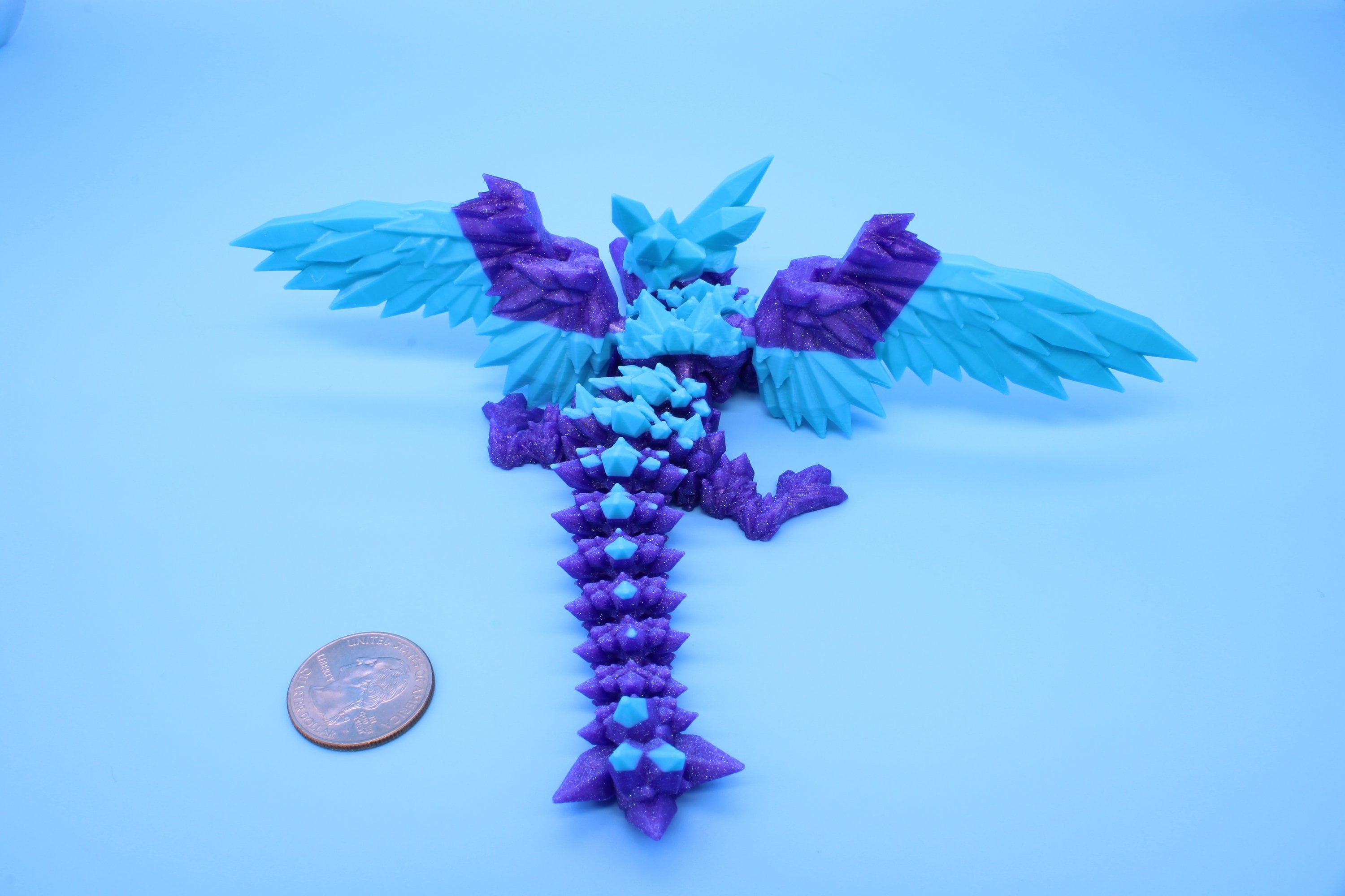 Miniature Baby Crystal Winged Dragon | Rainbow | 3D printed articulating Toy Fidget | Flexi Toy 7 in. head to tail | Stress Relief Gift