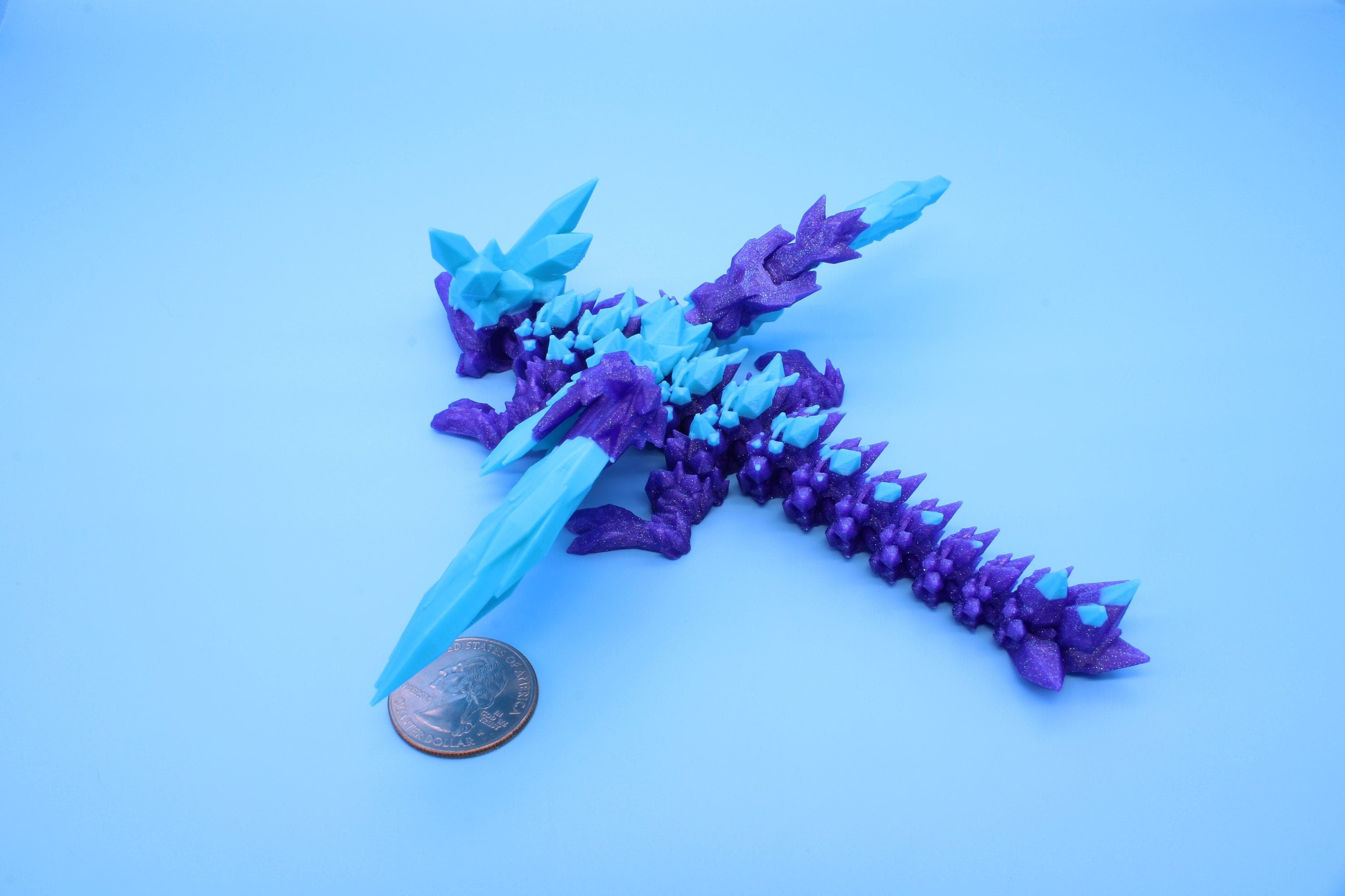 Miniature Baby Crystal Winged Dragon | Rainbow | 3D printed articulating Toy Fidget | Flexi Toy 7 in. head to tail | Stress Relief Gift