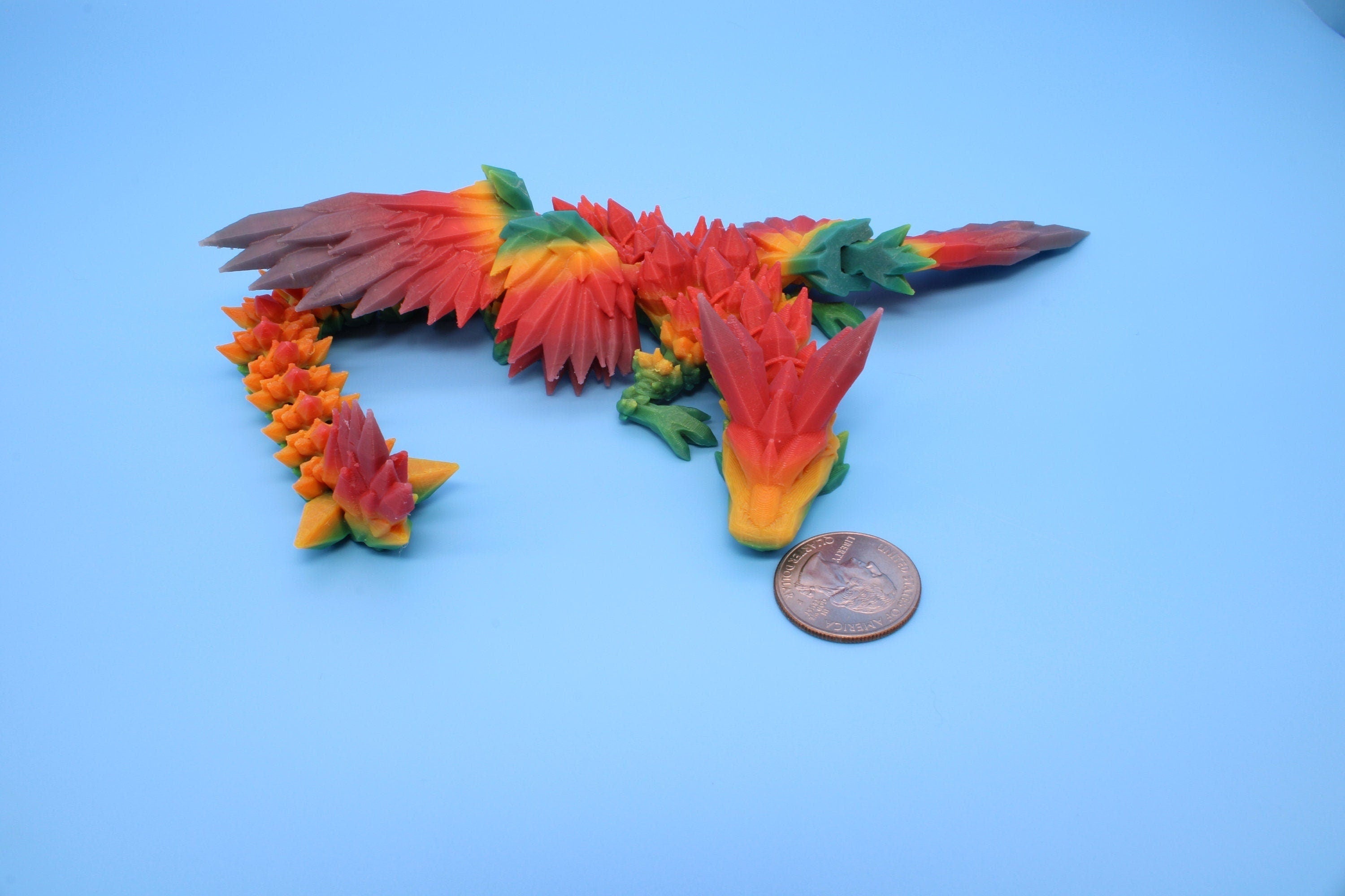 Miniature Rainbow Adult Crystal Winged Dragon | Crystal Wing Dragon 3D printed articulating dragon | Fidget Flexi Toy, 10.5in. Stress Relief
