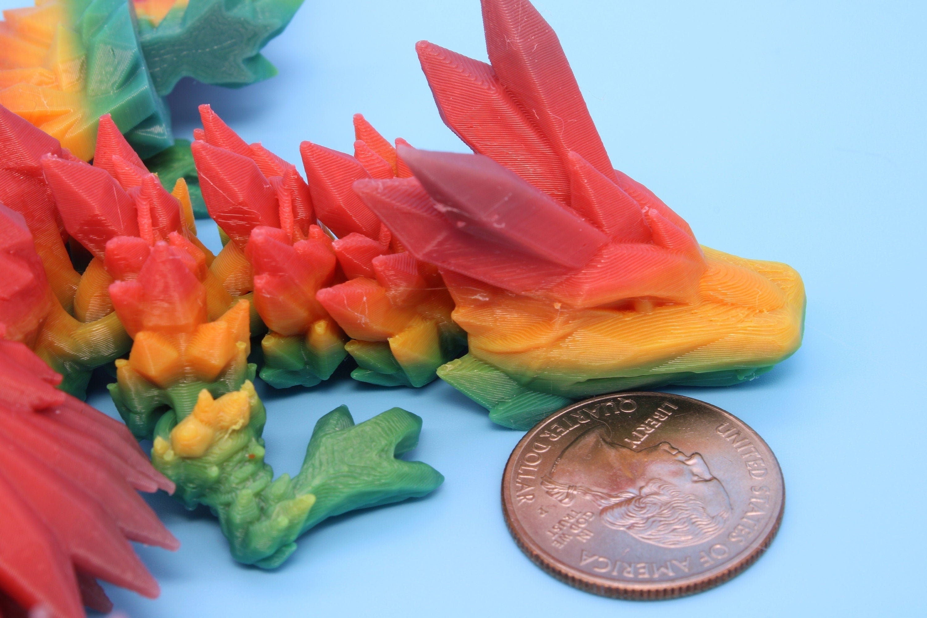 Miniature Rainbow Adult Crystal Winged Dragon | Crystal Wing Dragon 3D printed articulating dragon | Fidget Flexi Toy, 10.5in. Stress Relief