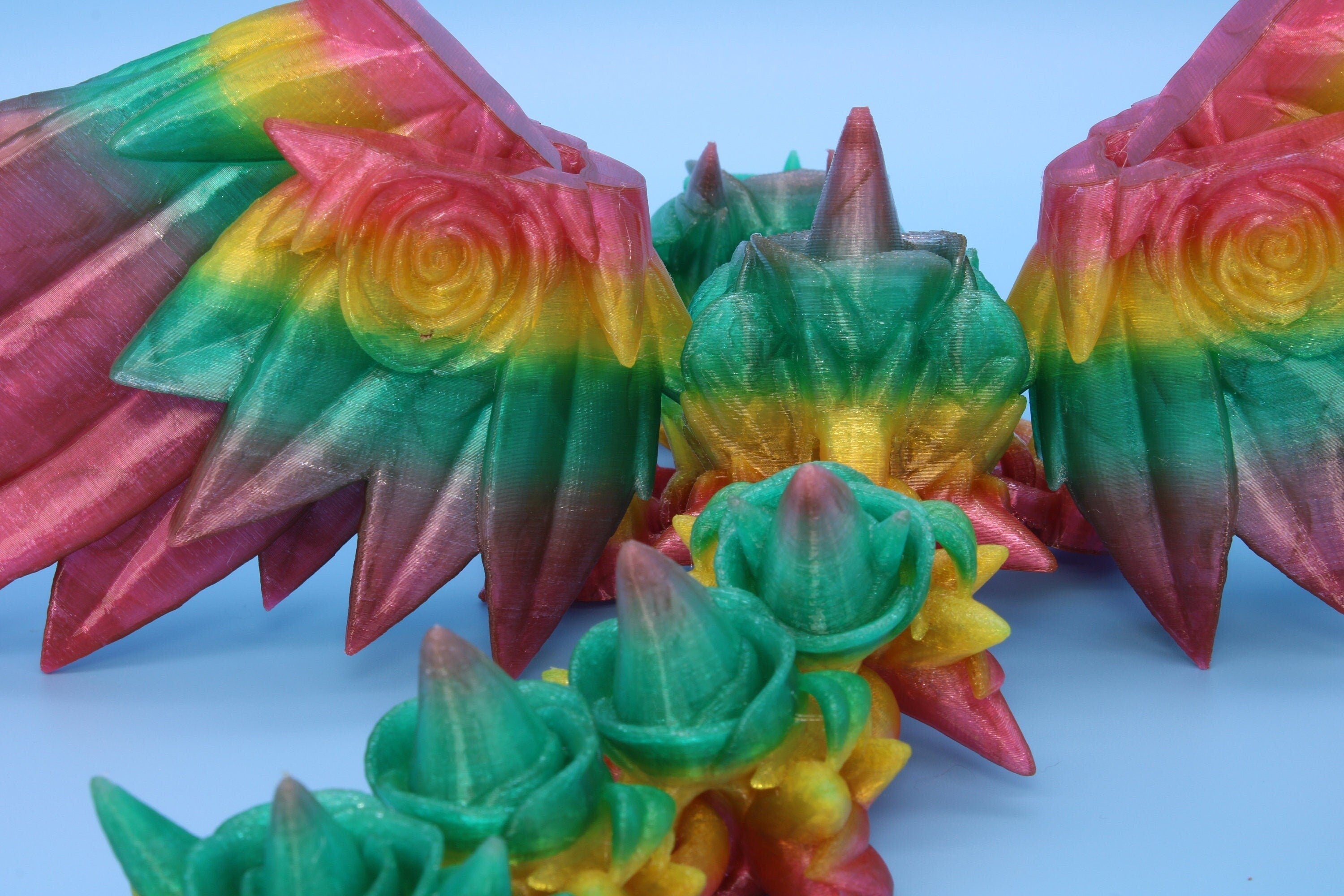 Flexible Rainbow Rose Wing Articulating Dragon | 3D Printed Fidget | Flexi Toy | Adult Fidget Toy | Sensory Desk Toy | 19 in. | (TPU).