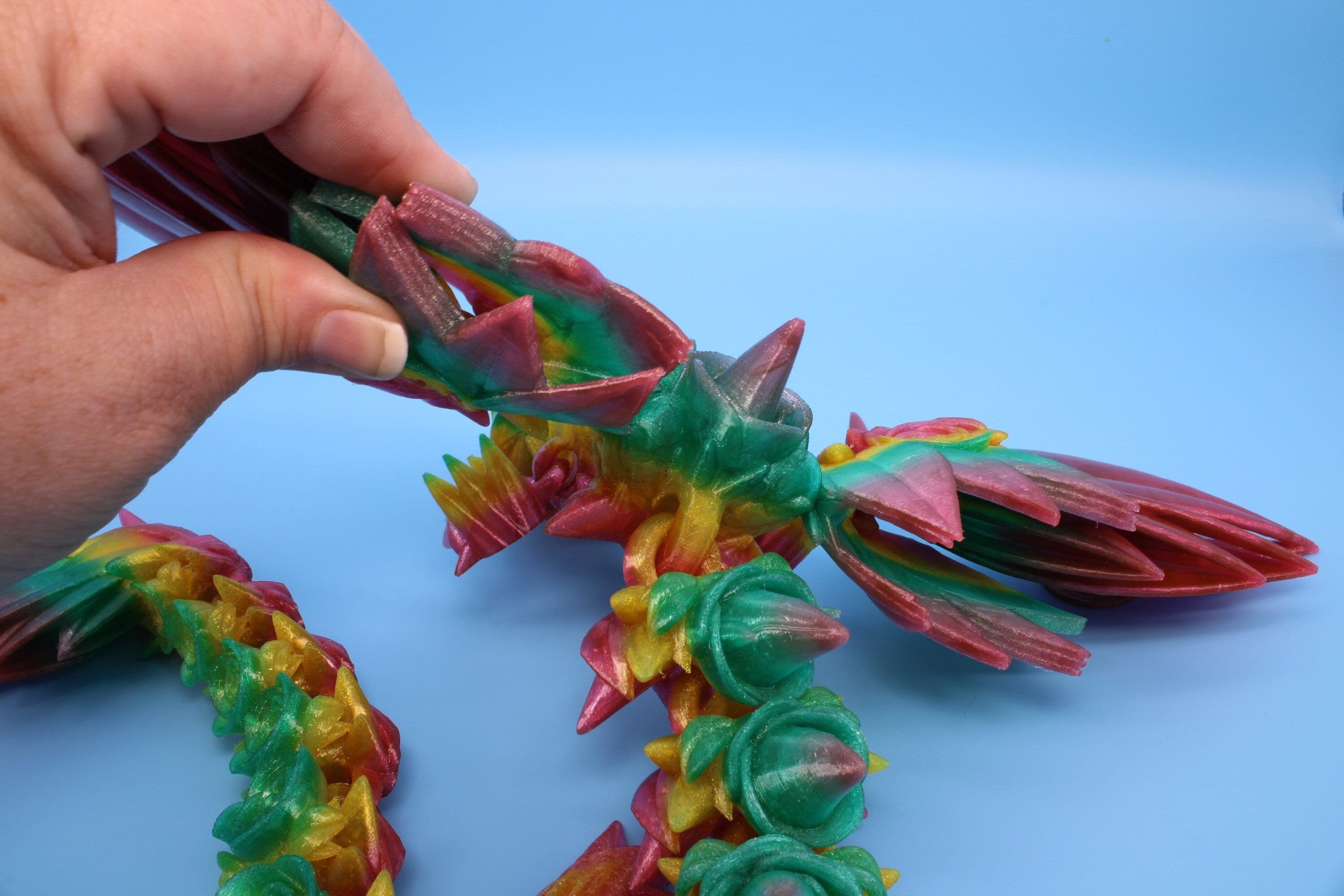 Flexible Rainbow Rose Wing Articulating Dragon | 3D Printed Fidget | Flexi Toy | Adult Fidget Toy | Sensory Desk Toy | 19 in. | (TPU).