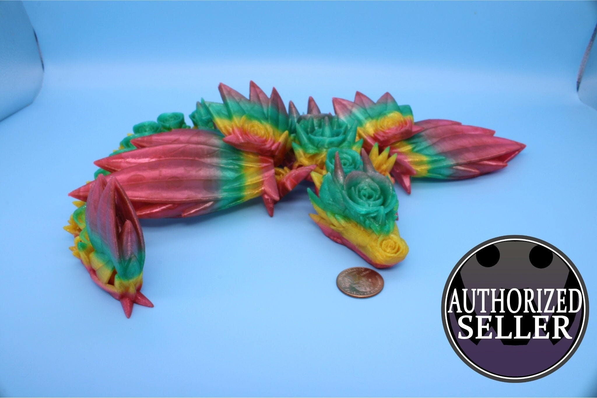 Flexible Rainbow Rose Wing Articulating Dragon | 3D Printed Fidget | Flexi Toy | Adult Fidget Toy | Sensory Desk Toy | 19 in. | (TPU).
