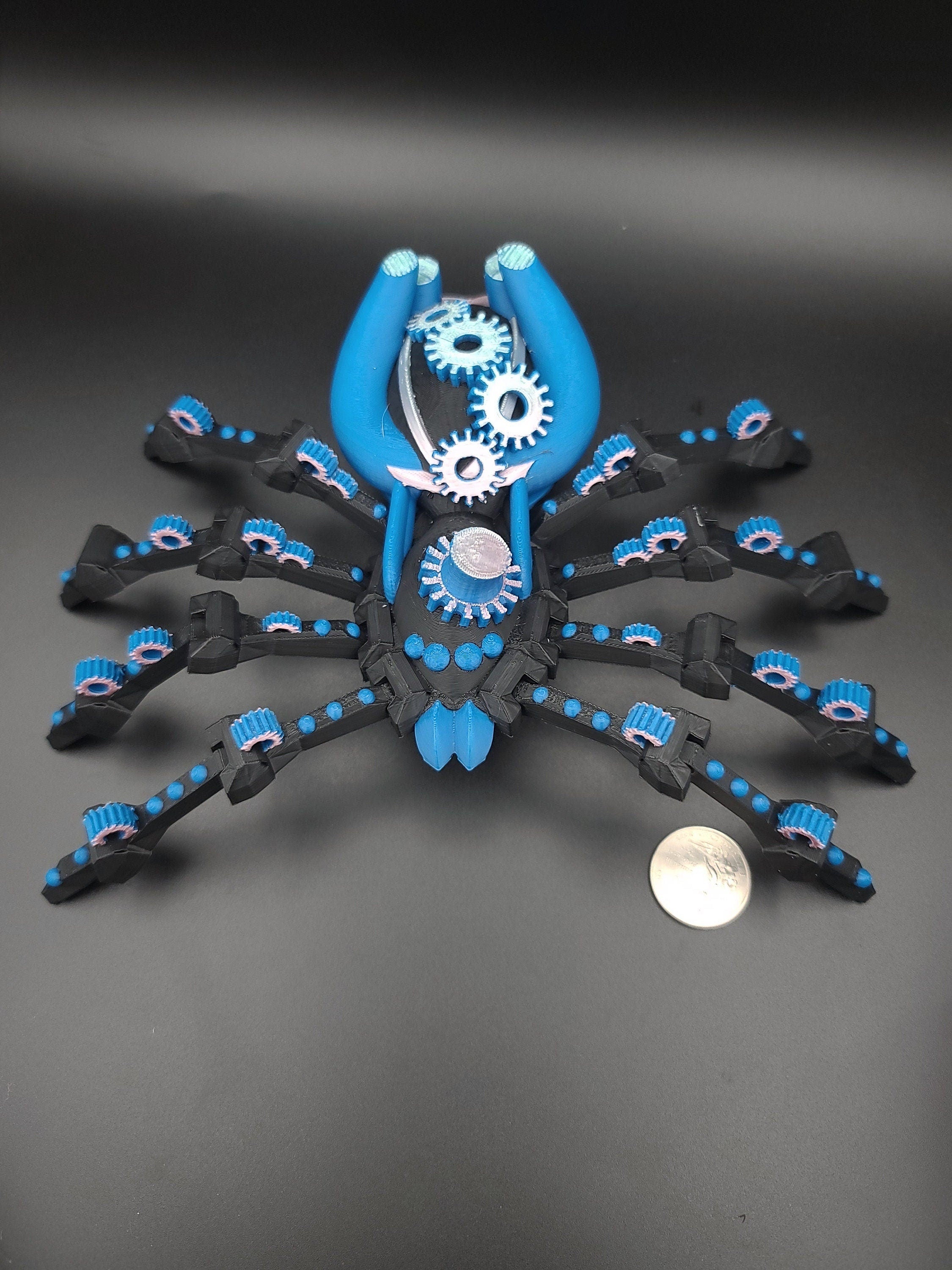 Multi Color Steam Punk Spider. 100% 3D printed! Steam Punk Spider 3D printed articulating spider . flexi Toy, 9.75 in. Stress Relief, Gift.