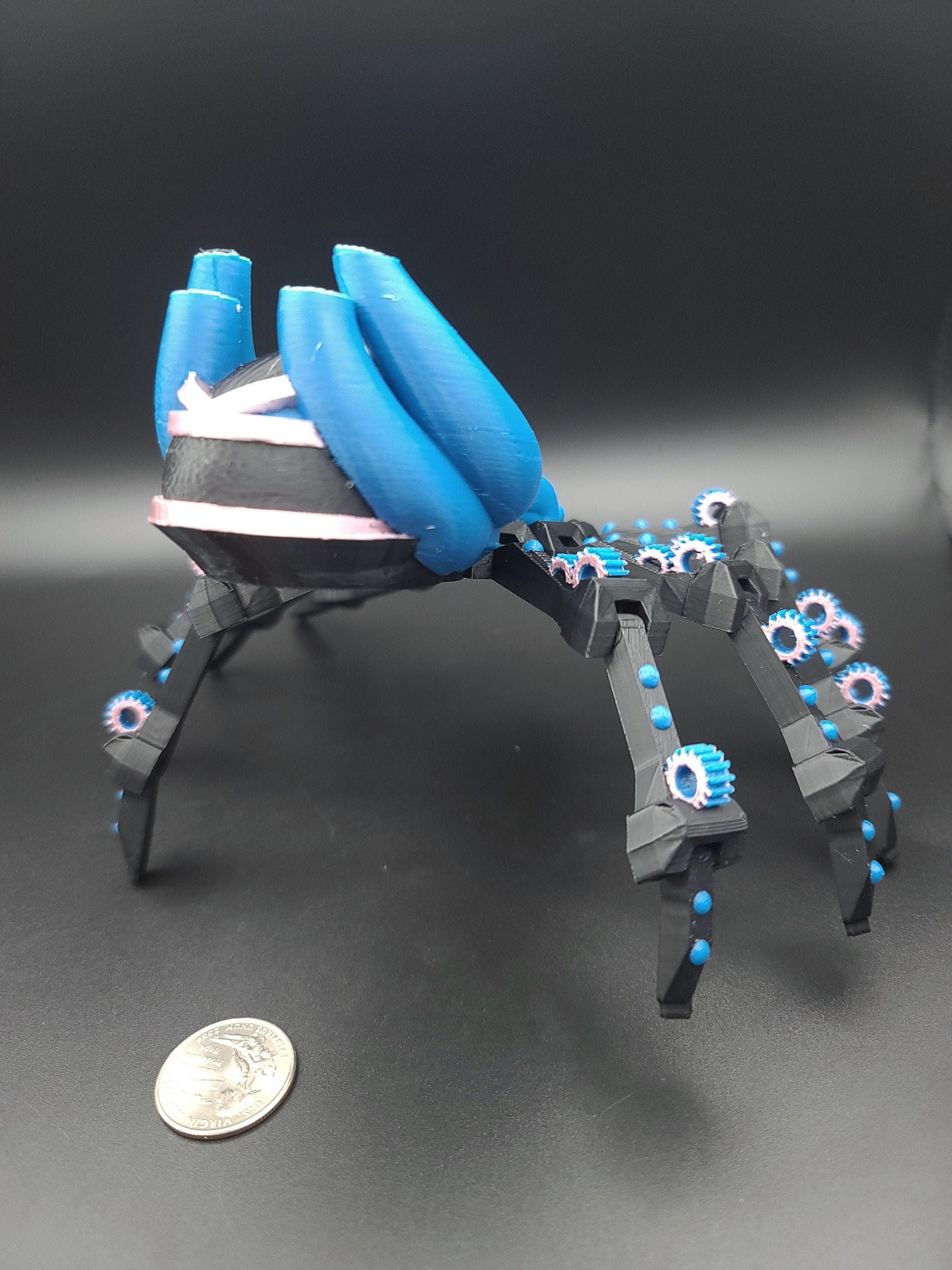 Multi Color Steam Punk Spider. 100% 3D printed! Steam Punk Spider 3D printed articulating spider . flexi Toy, 9.75 in. Stress Relief, Gift.