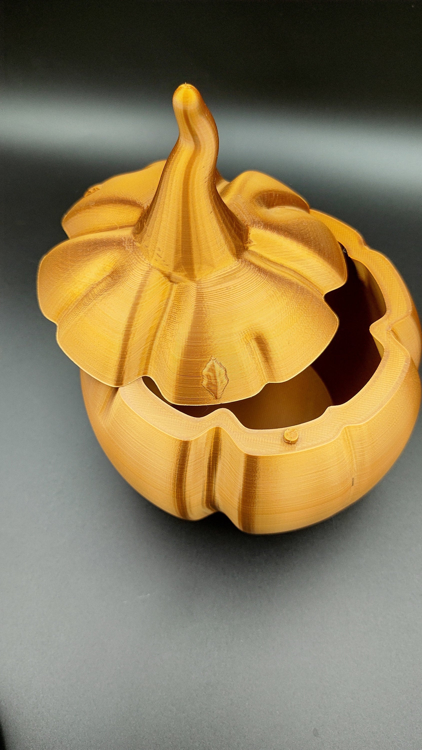 Functional Unique Fall Decor. 15.75 in around, Copper Color Pumpkin Candy Dish, Small Container, Trinket or Jewelry box, Holiday Decoration.