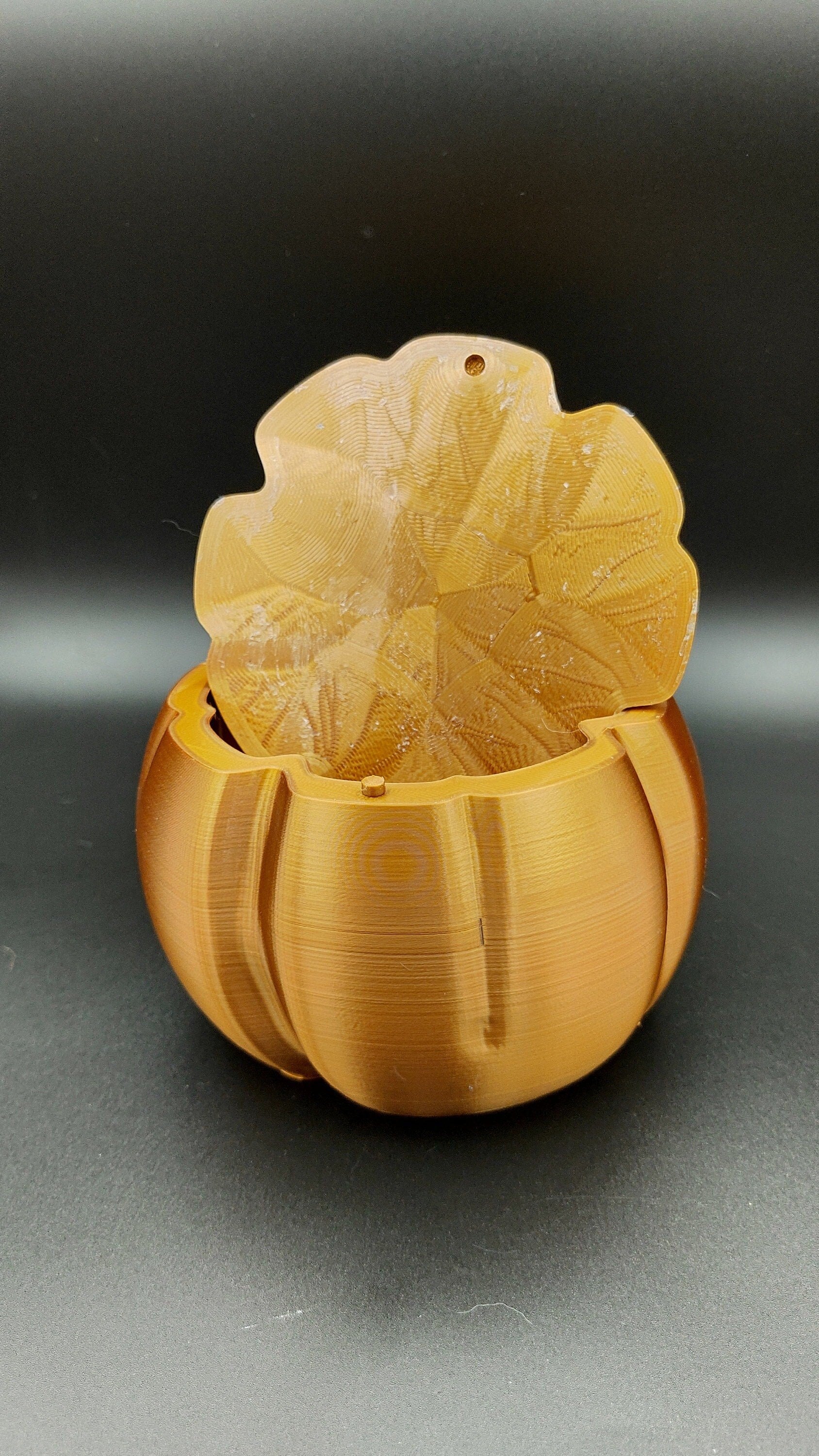 Functional Unique Fall Decor. 15.75 in around, Copper Color Pumpkin Candy Dish, Small Container, Trinket or Jewelry box, Holiday Decoration.