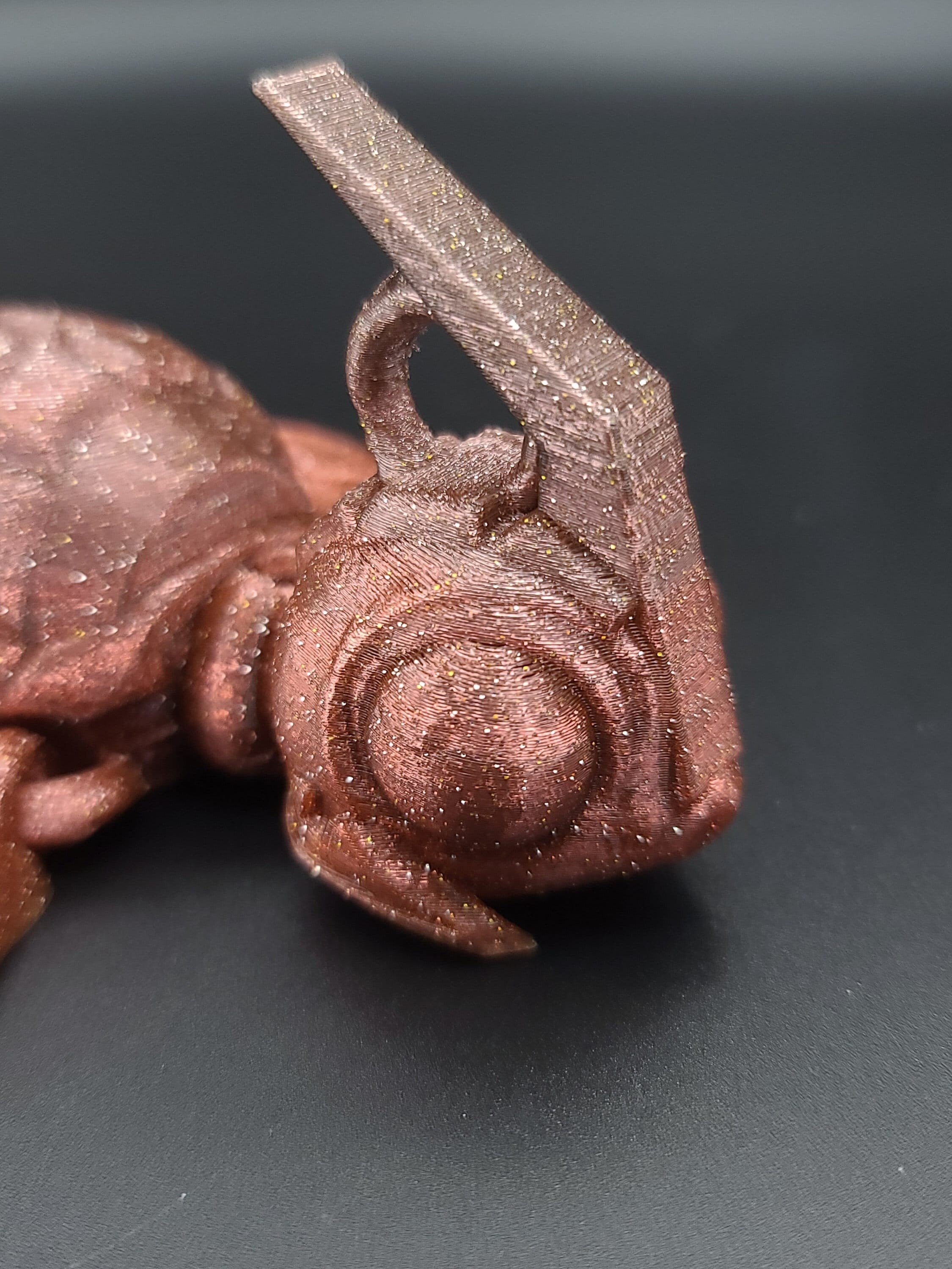 Dark red grenurtle grenade / turtle 3d printed small color change (golden bottom to red / maroon) (made) adult desk fidget toy.
