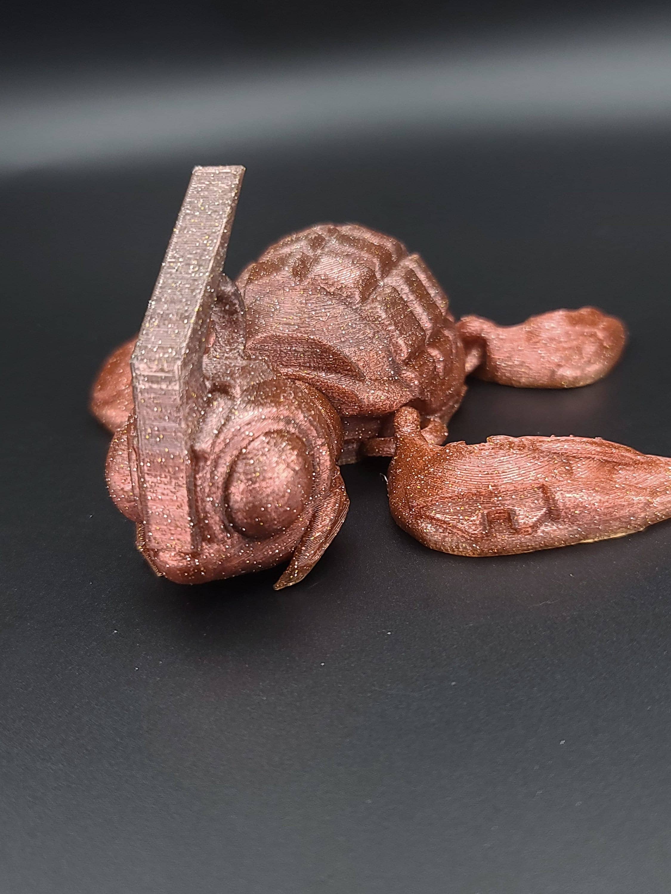 Dark red grenurtle grenade / turtle 3d printed small color change (golden bottom to red / maroon) (made) adult desk fidget toy.
