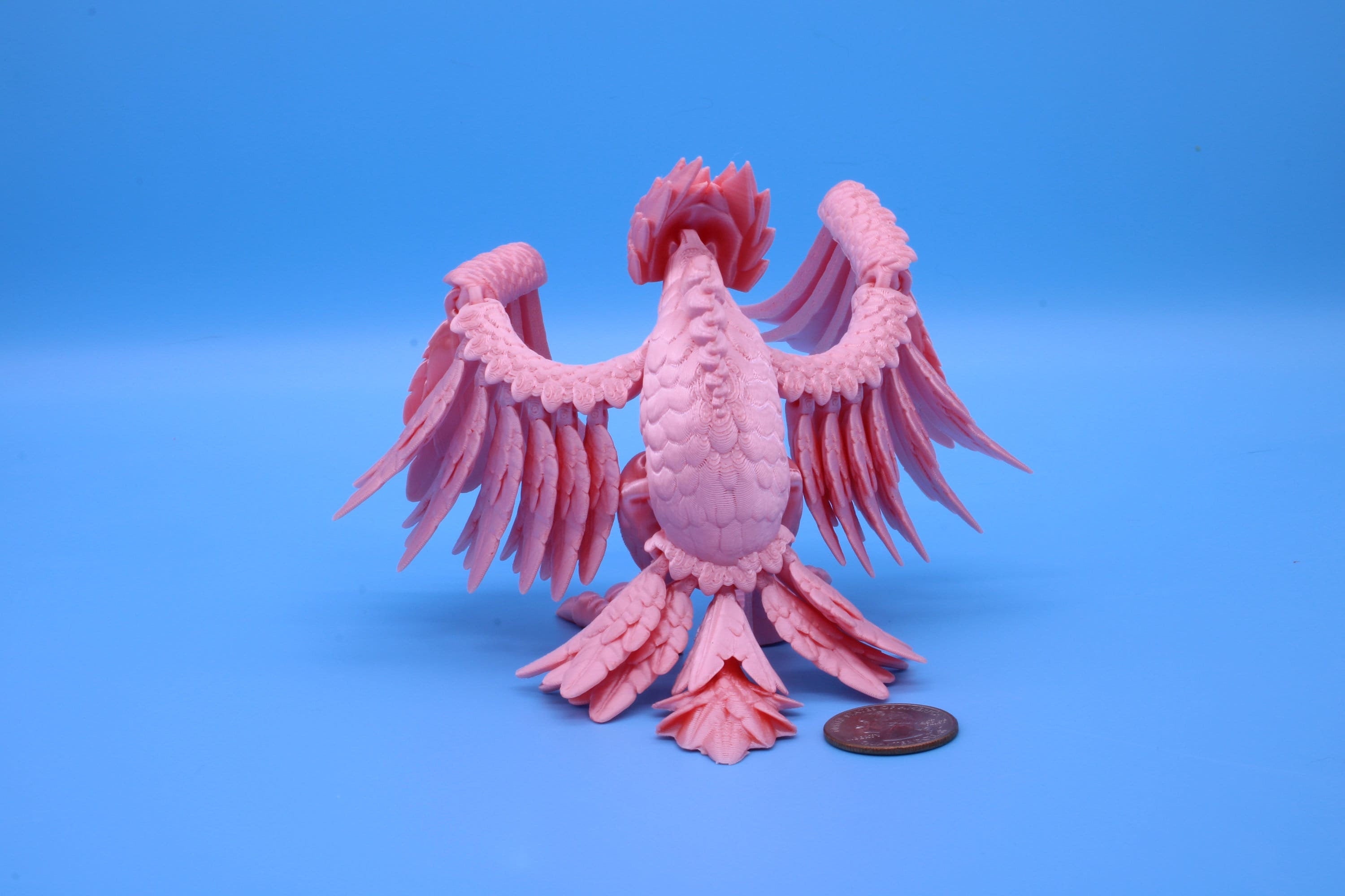 Cute Flexi Pink Phoenix. Unique 3D printed. Great Articulating fidget toy, desk, sensory toy. 4 inch