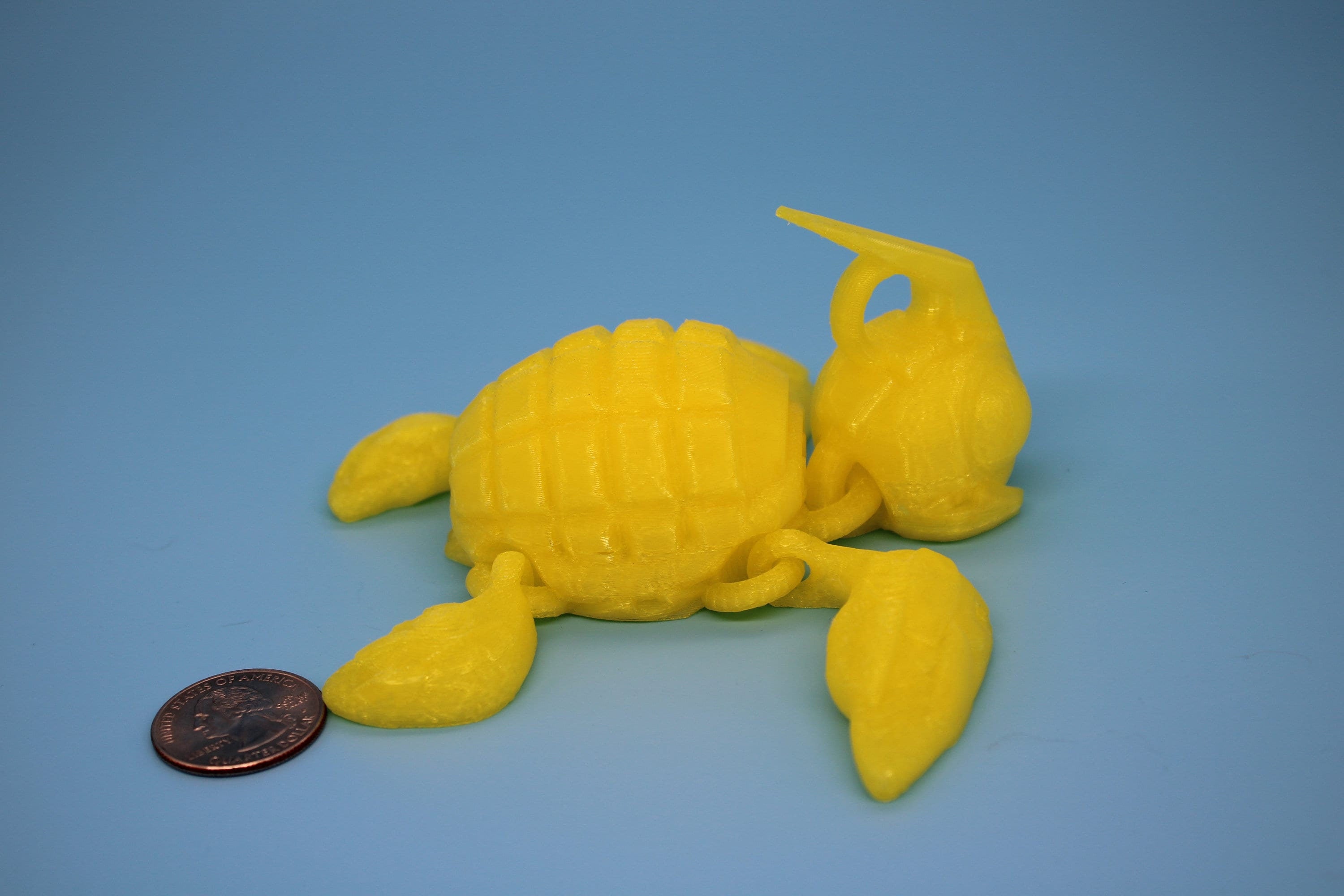 Glass Yellow Color Grenurtle, grenade / turtle 3d printed (made) adult desk fidget toy. Sensory turtle buddy.