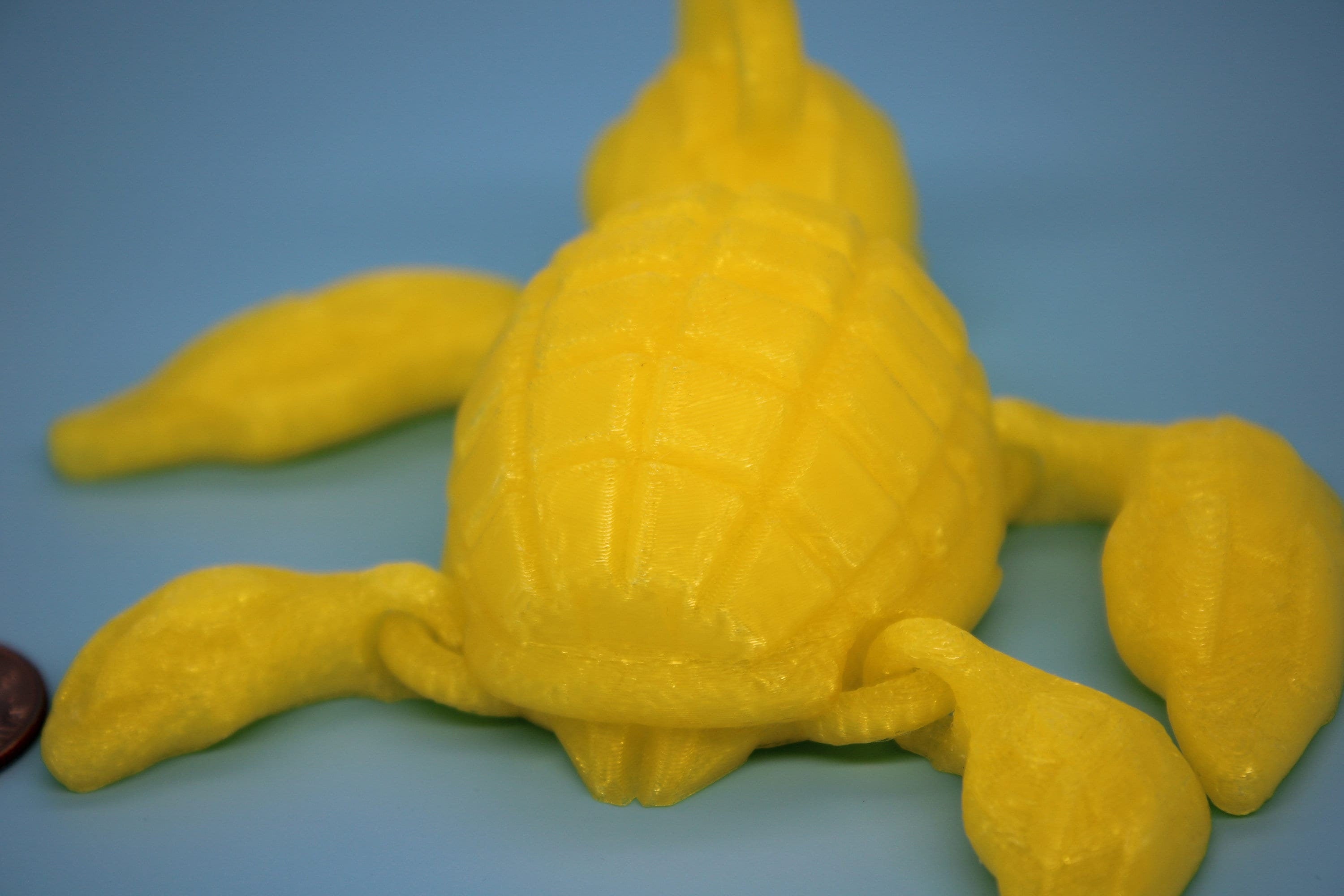 Glass Yellow Color Grenurtle, grenade / turtle 3d printed (made) adult desk fidget toy. Sensory turtle buddy.