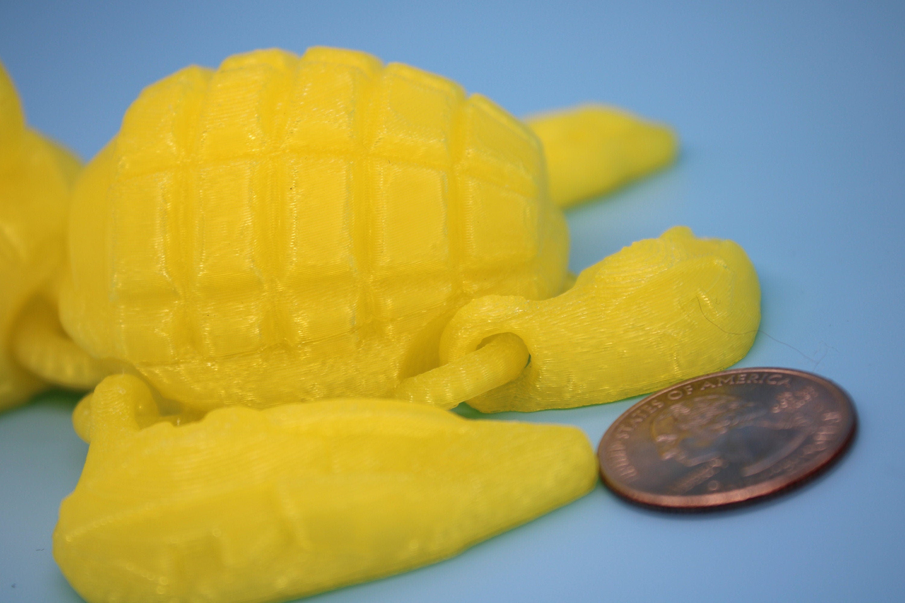 Glass Yellow Color Grenurtle, grenade / turtle 3d printed (made) adult desk fidget toy. Sensory turtle buddy.
