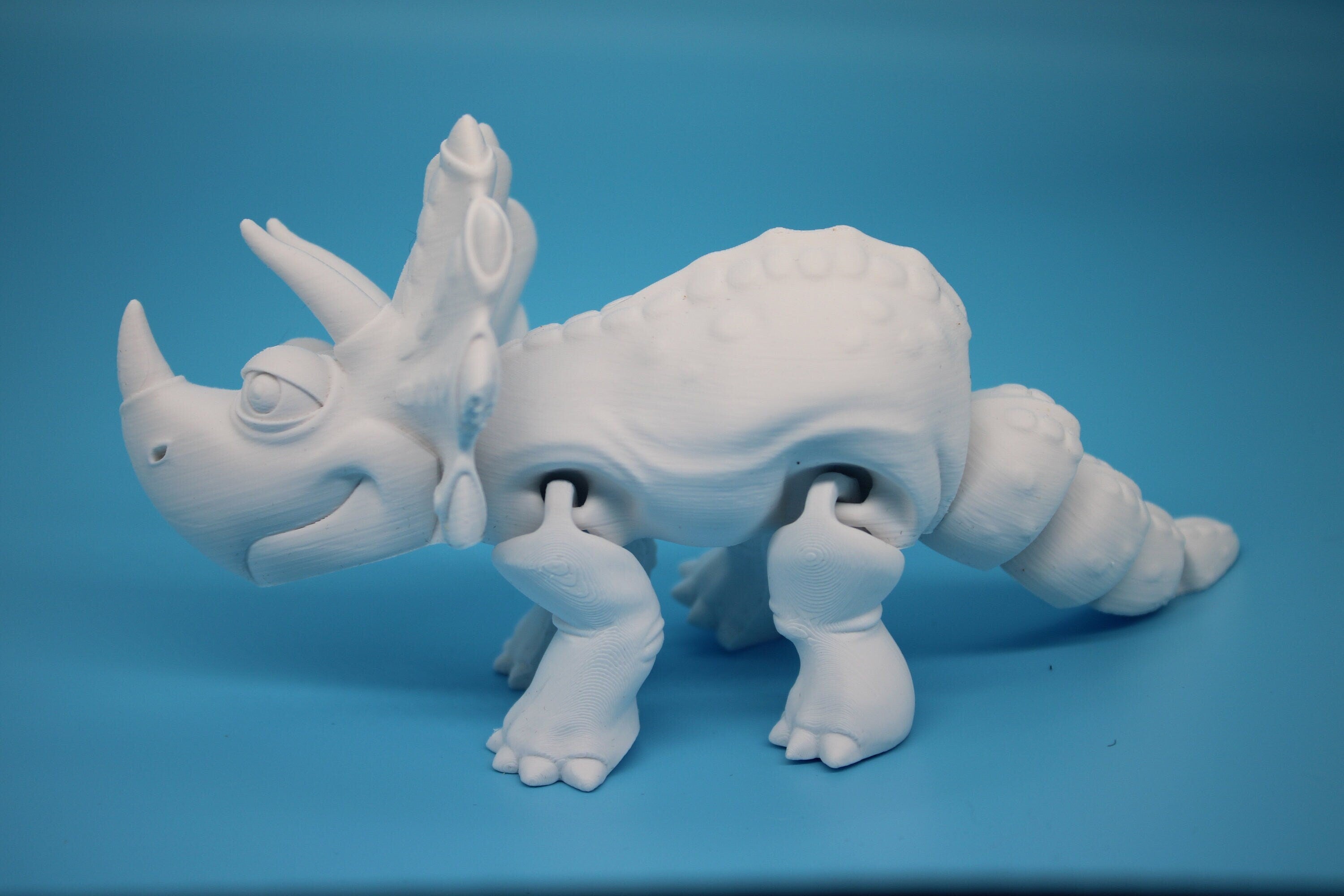 Cute Flexi White Triceratops. Unique 3D printed Triceratops. Great Articulating fidget toy, desk, sensory toy. 6.5 inch