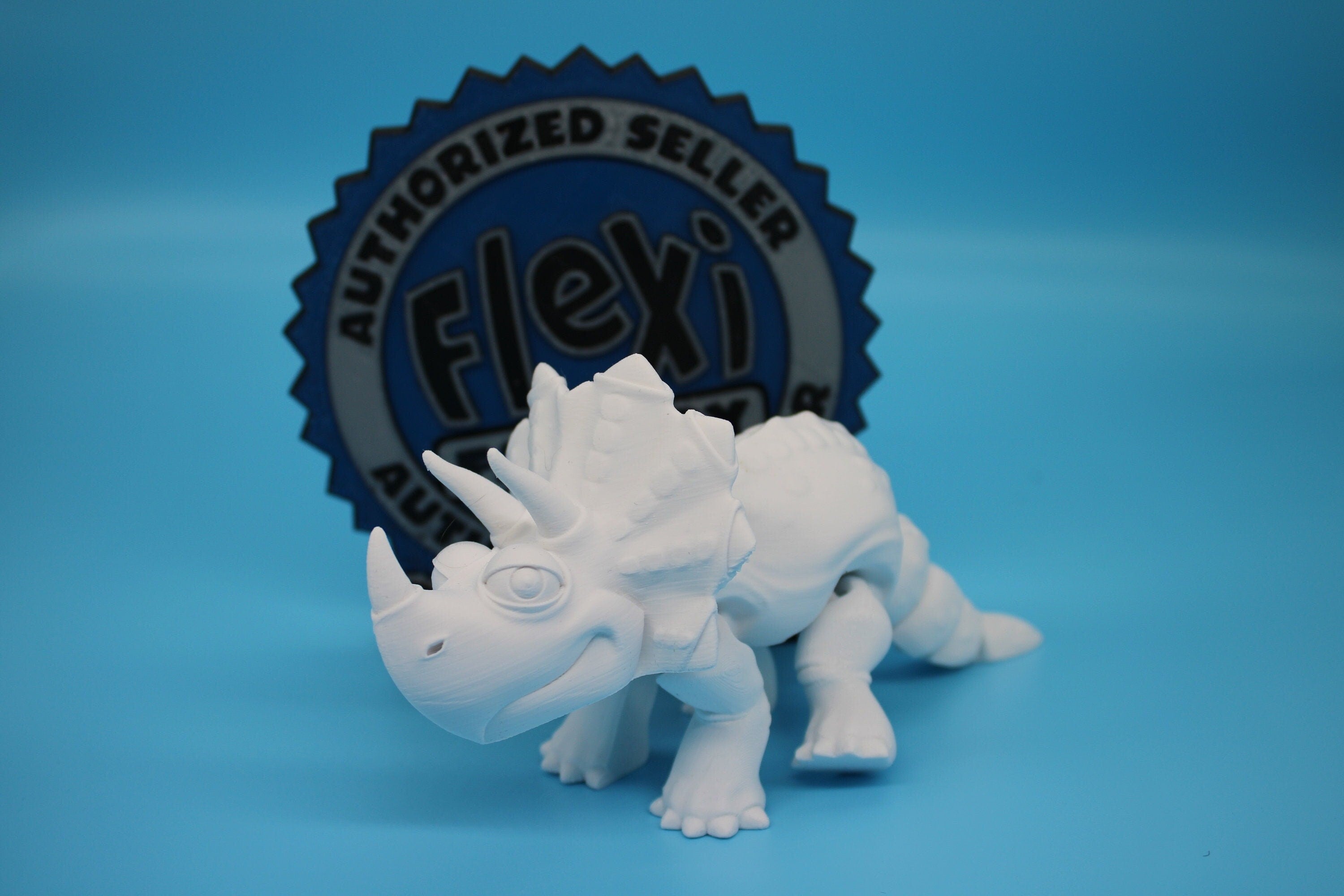 Cute Flexi White Triceratops. Unique 3D printed Triceratops. Great Articulating fidget toy, desk, sensory toy. 6.5 inch