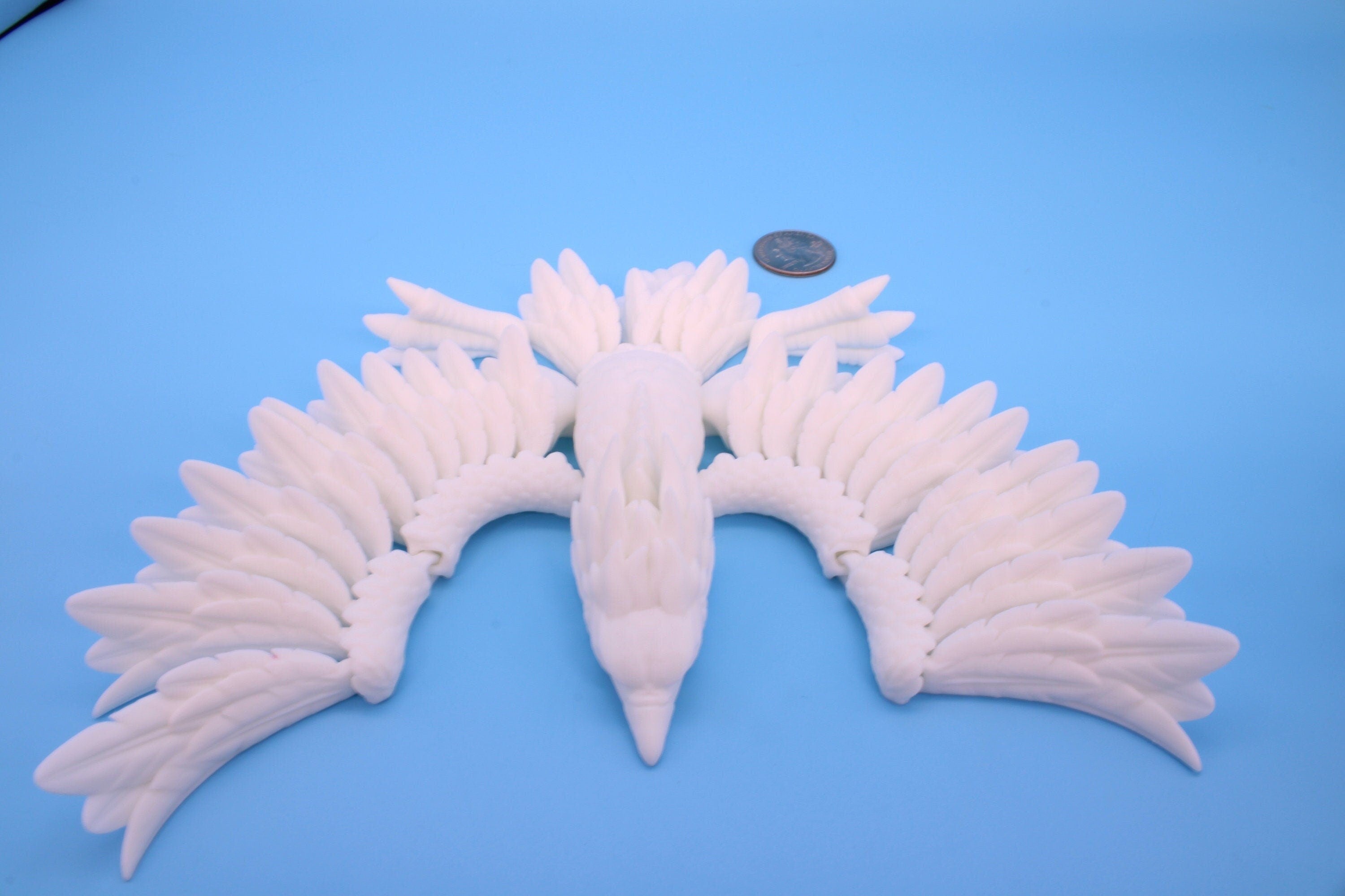 Cute Flexi White Phoenix. Unique 3D printed. Great Articulating fidget toy, desk, sensory toy. 4 inch