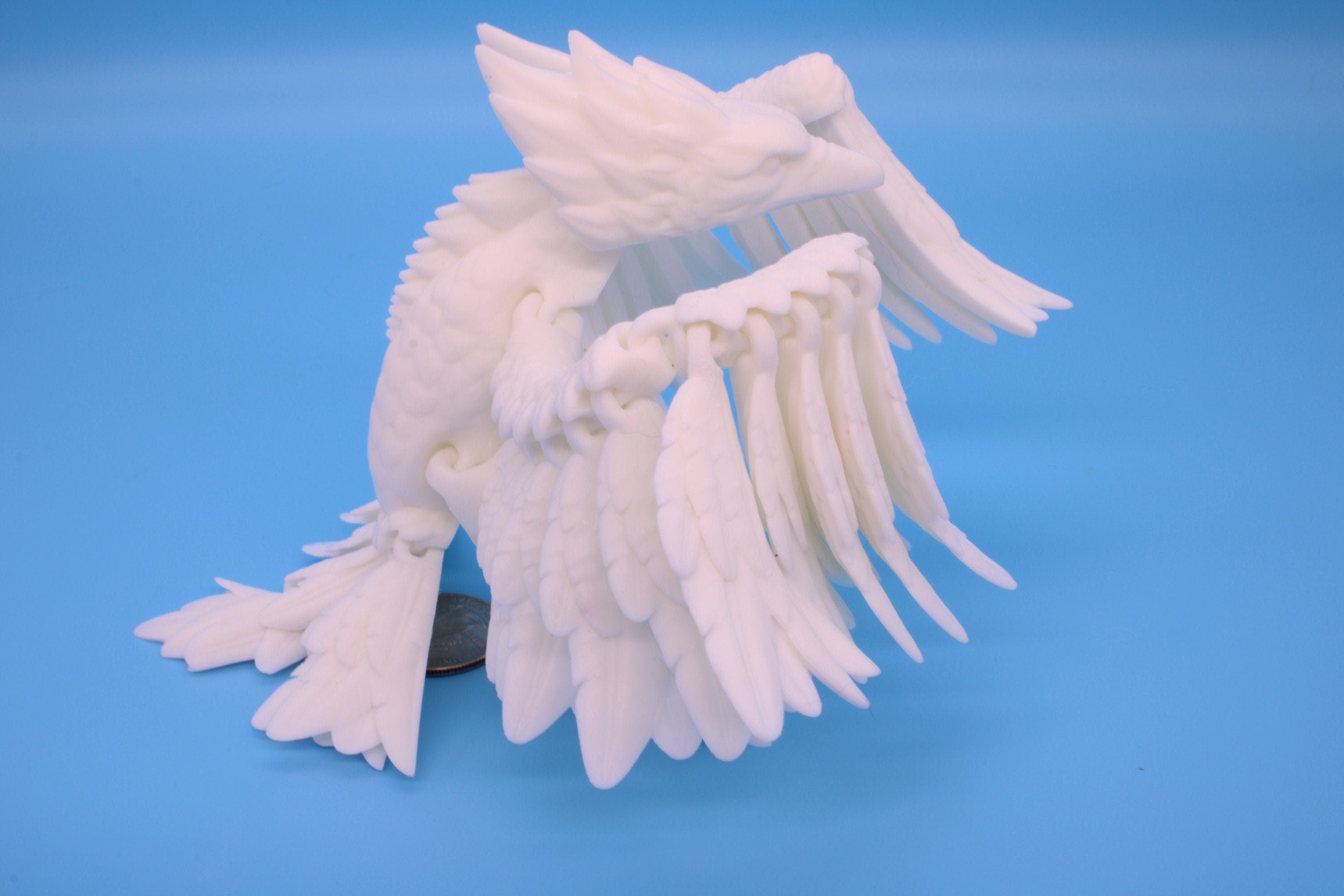 Cute Flexi White Phoenix. Unique 3D printed. Great Articulating fidget toy, desk, sensory toy. 4 inch