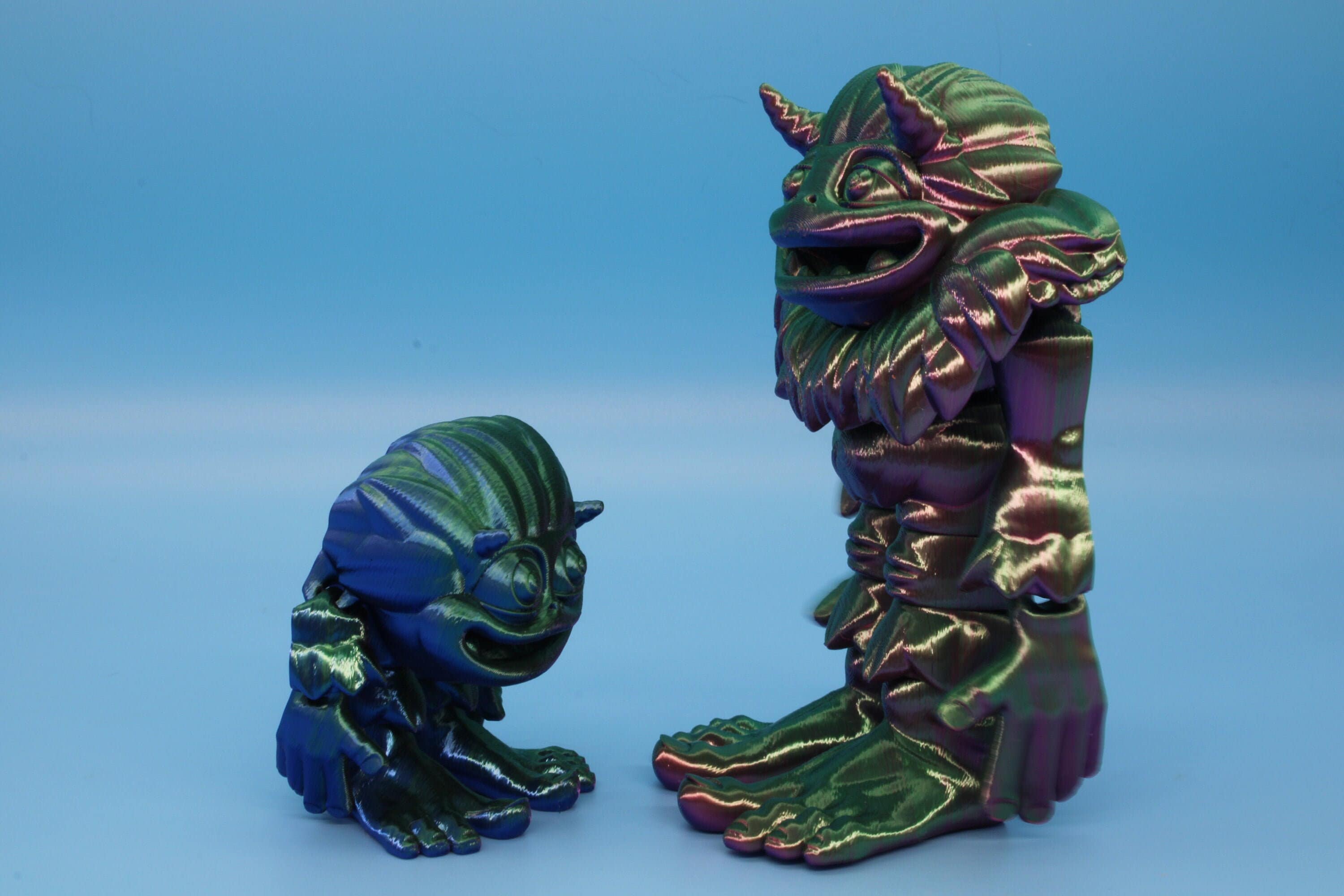Cute Flexi Yeti & Baby Multi Color. | Unique 3D printed duo. | Great Articulating fidget toy, desk, sensory toy. | 5/3in Blue, Red, Green.