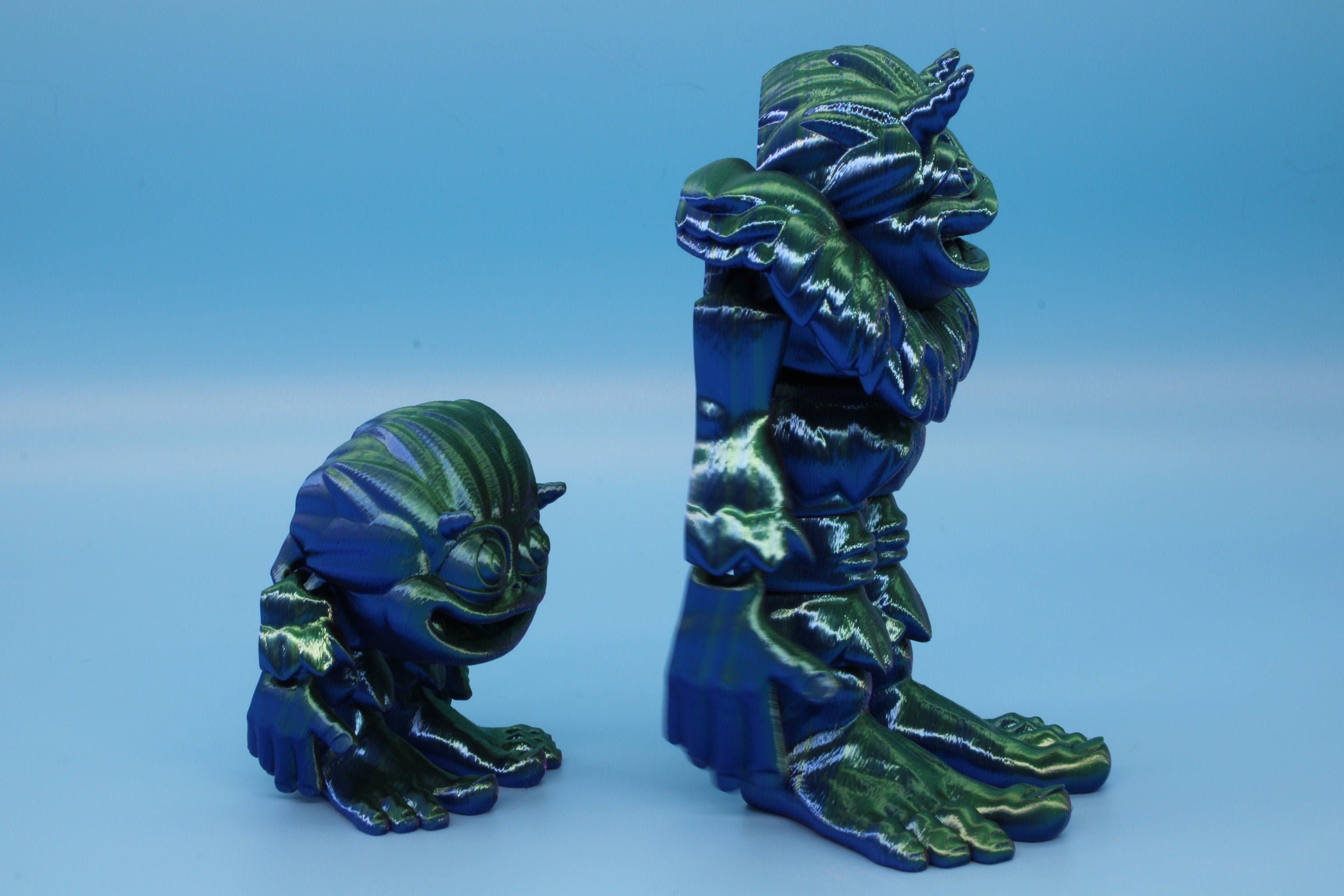 Cute Flexi Yeti & Baby Multi Color. | Unique 3D printed duo. | Great Articulating fidget toy, desk, sensory toy. | 5/3in Blue, Red, Green.