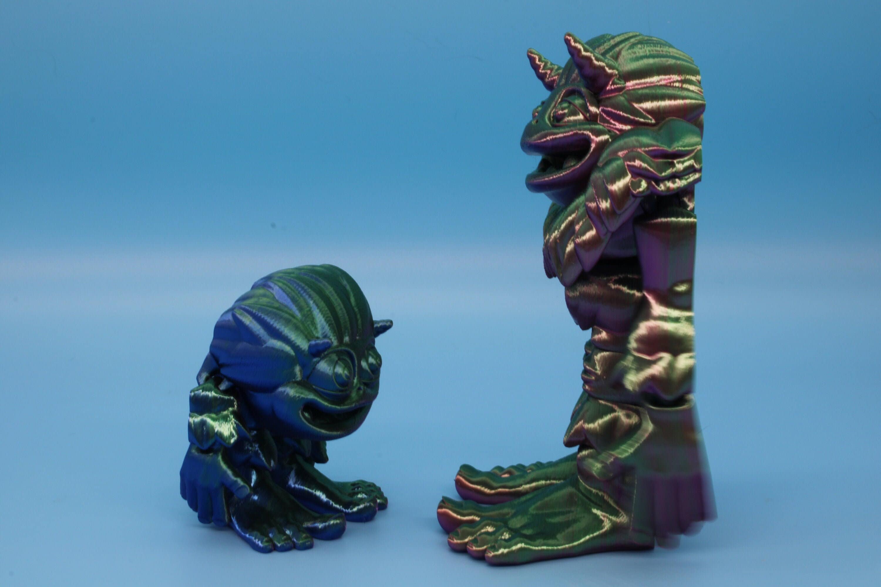 Cute Flexi Yeti & Baby Multi Color. | Unique 3D printed duo. | Great Articulating fidget toy, desk, sensory toy. | 5/3in Blue, Red, Green.
