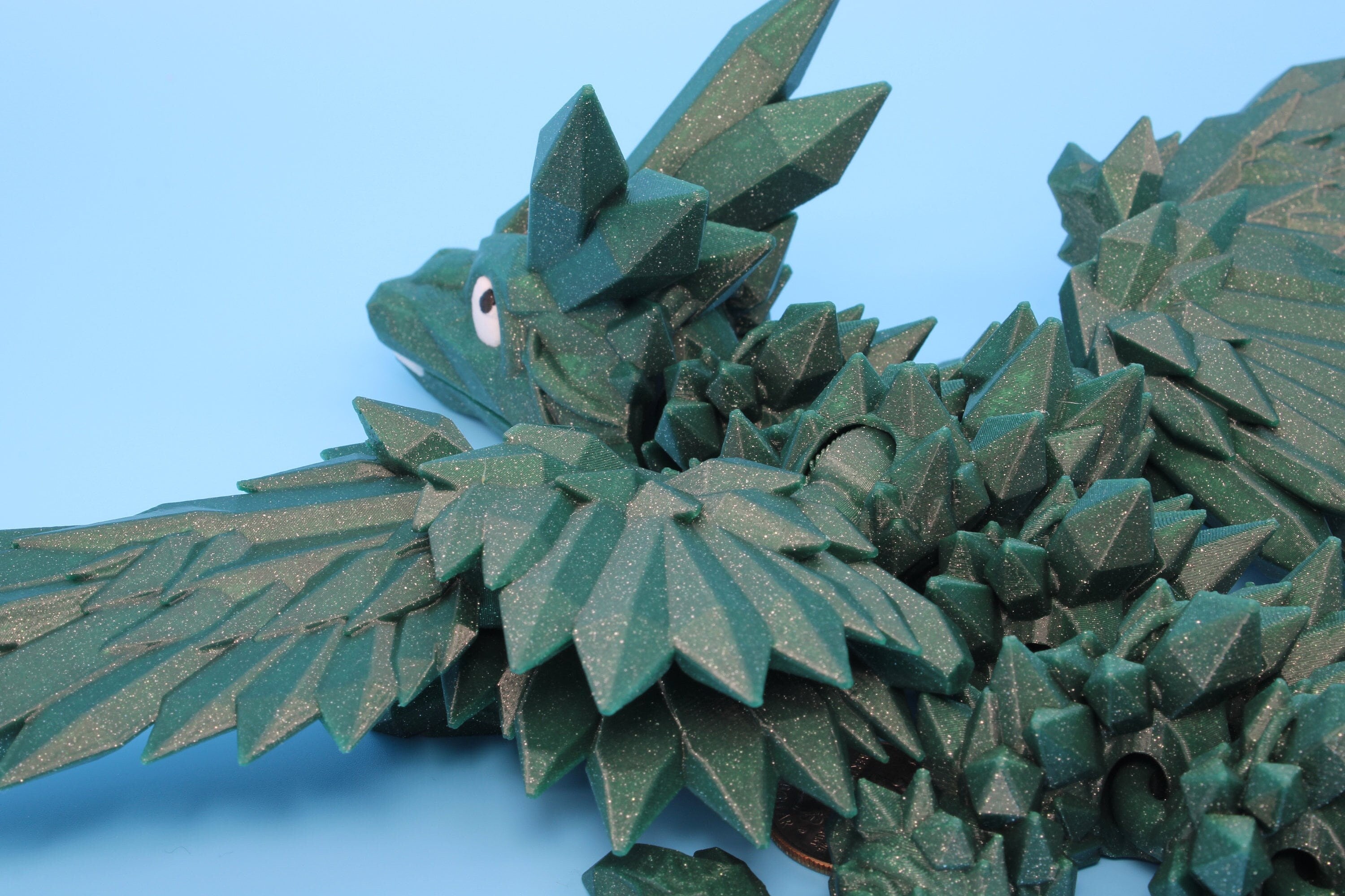 Green Sparkle Baby Crystal Winged Dragon | 3D printed articulating | Fidget Toy | Flexi Toy | 11.5 in. | Stress Relief | Dragon Gift.