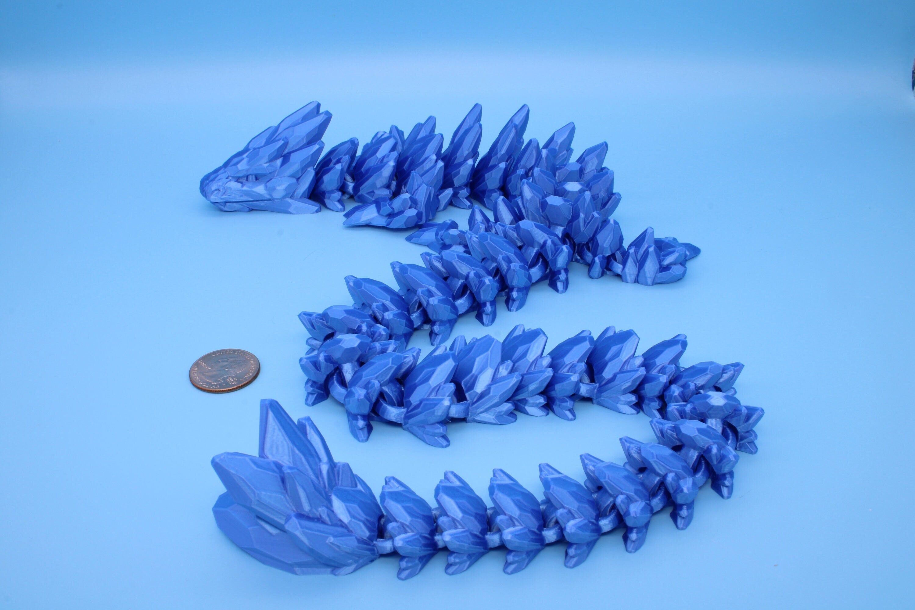 Gem Dragon | Blue | 3D Printed Articulating Dragon | Flexi Toy | Adult Fidget Toy | Dragon Buddy | 26 inches (Made)