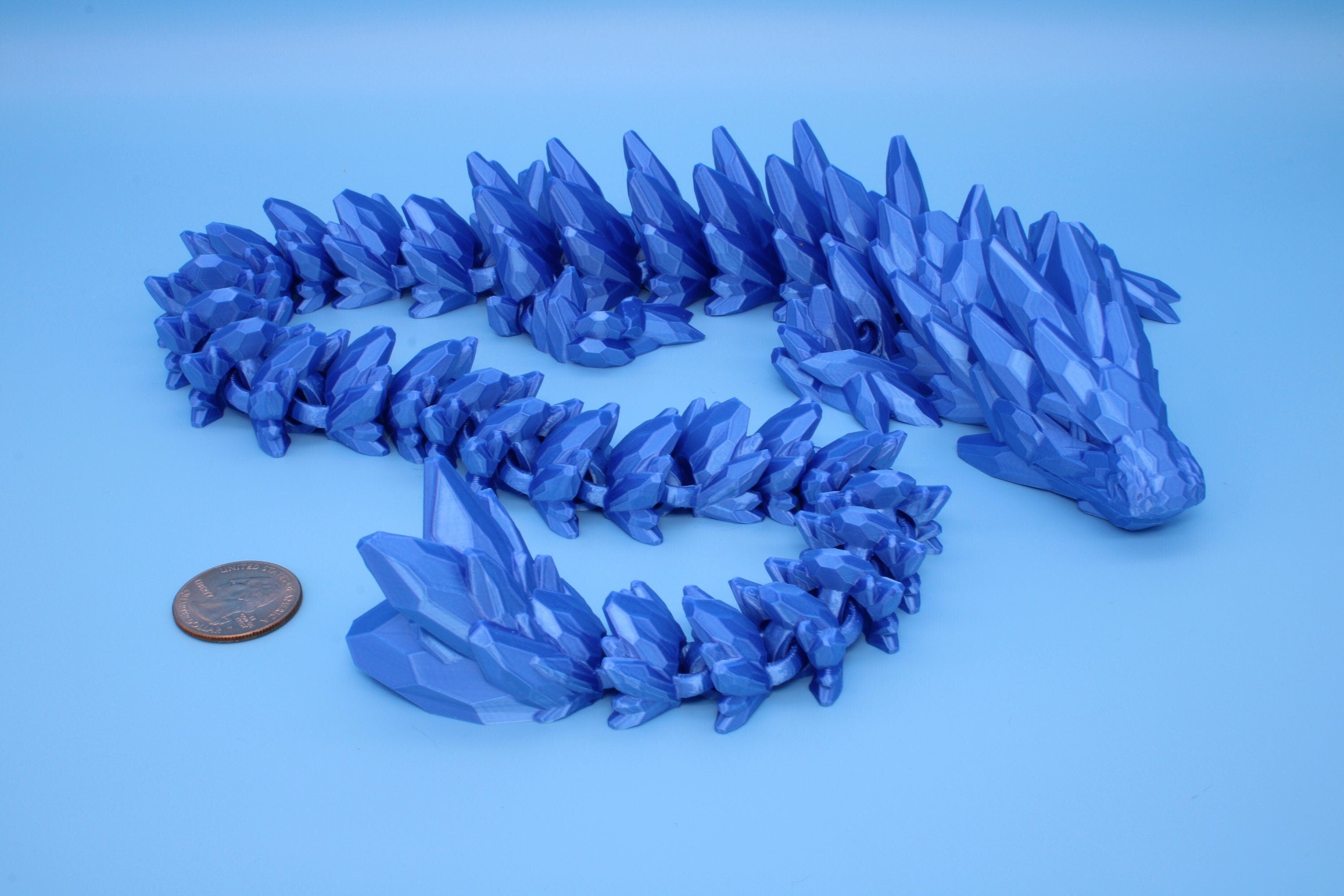 Gem Dragon | Blue | 3D Printed Articulating Dragon | Flexi Toy | Adult Fidget Toy | Dragon Buddy | 26 inches (Made)