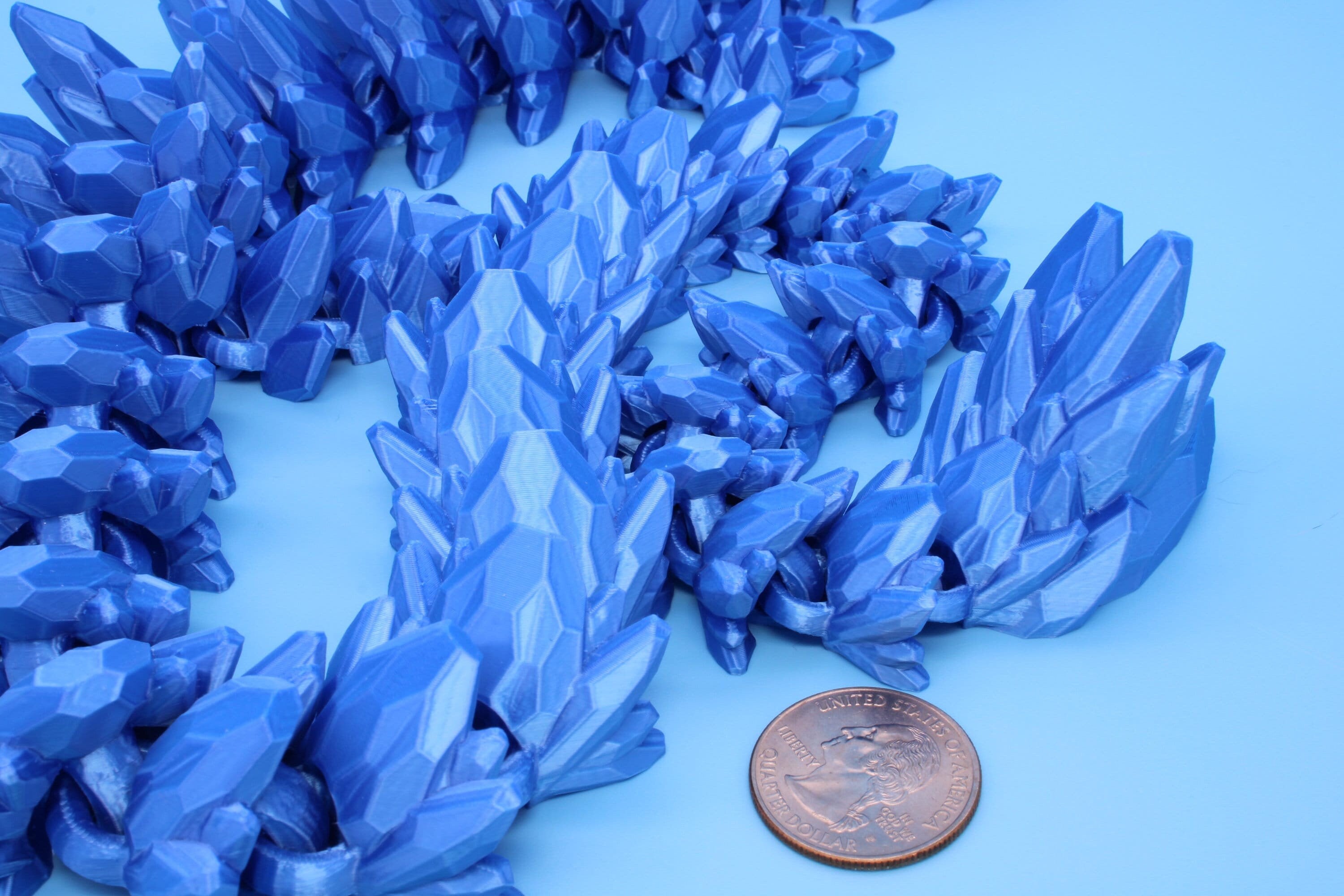 Gem Dragon | Blue | 3D Printed Articulating Dragon | Flexi Toy | Adult Fidget Toy | Dragon Buddy | 26 inches (Made)