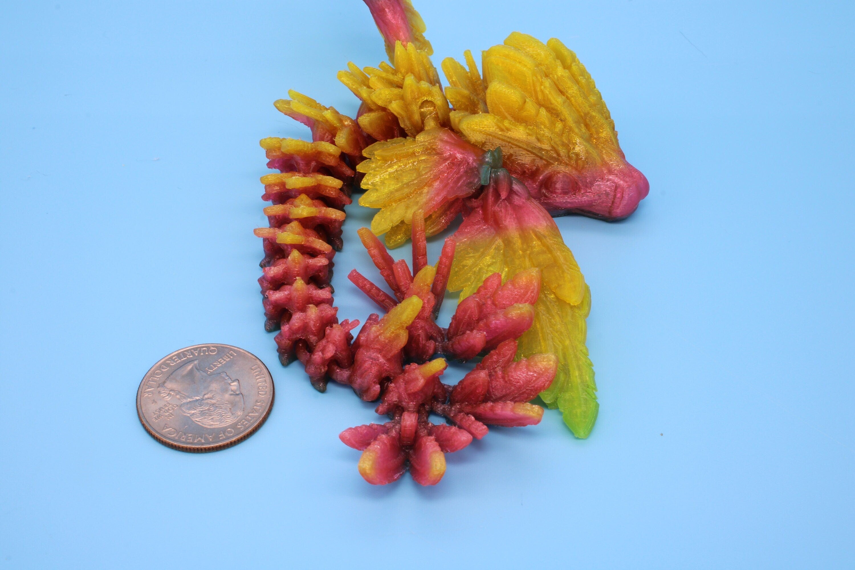 Miniature Baby Flying Serpent Dragon Rainbow 3D printed articulating Toy Fidget Flexi Toy 7 in. head to tail Stress Relief Gift