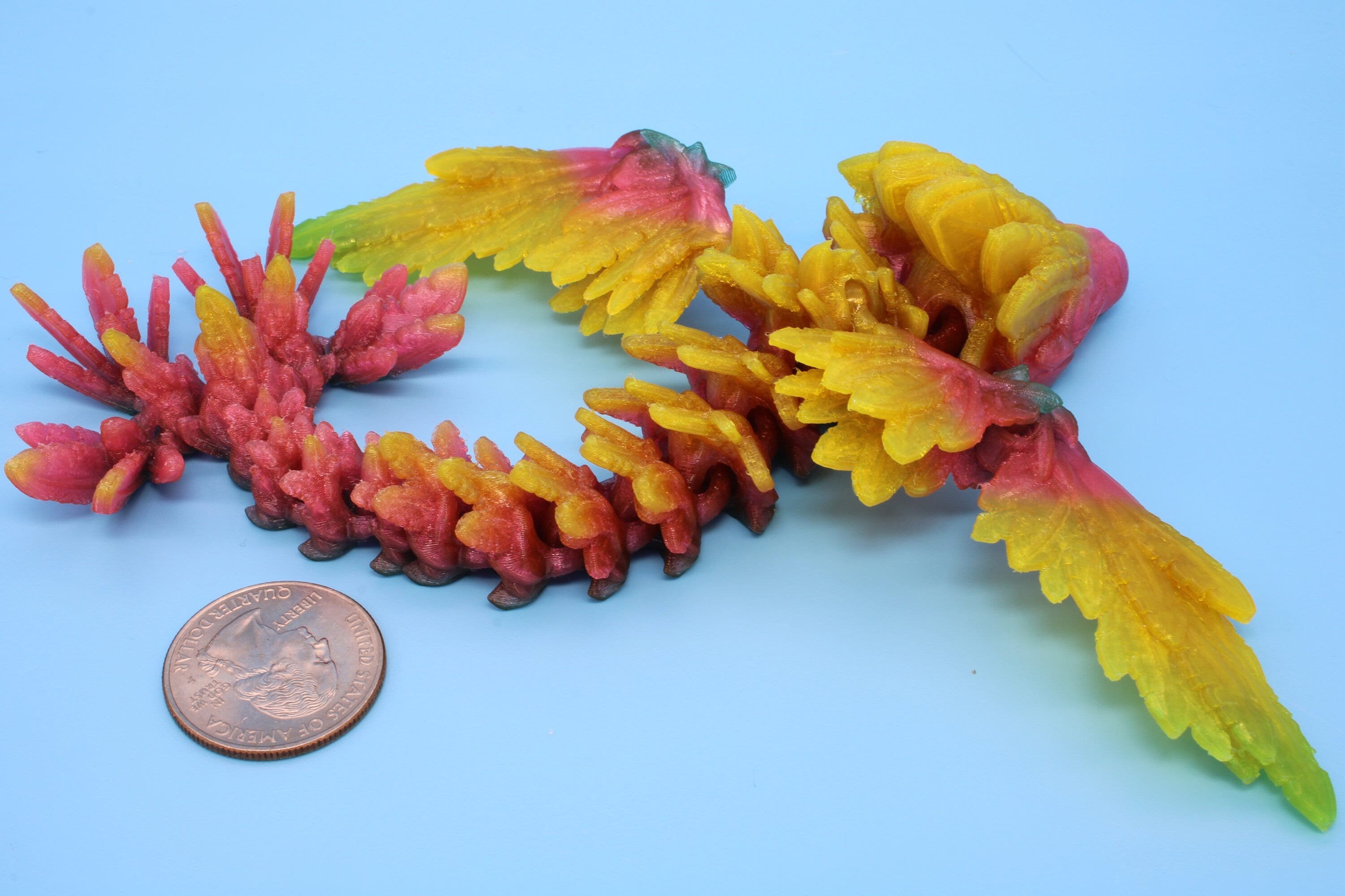Miniature Baby Flying Serpent Dragon Rainbow 3D printed articulating Toy Fidget Flexi Toy 7 in. head to tail Stress Relief Gift
