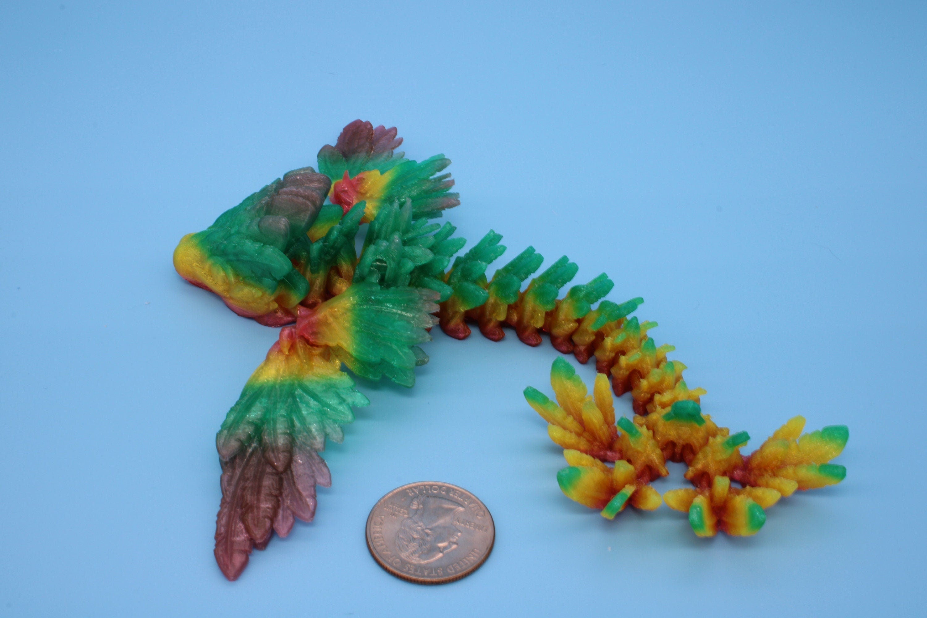 Miniature Baby Flying Serpent Dragon Rainbow 3D printed articulating Toy Fidget Flexi Toy 7 in. head to tail Stress Relief Gift