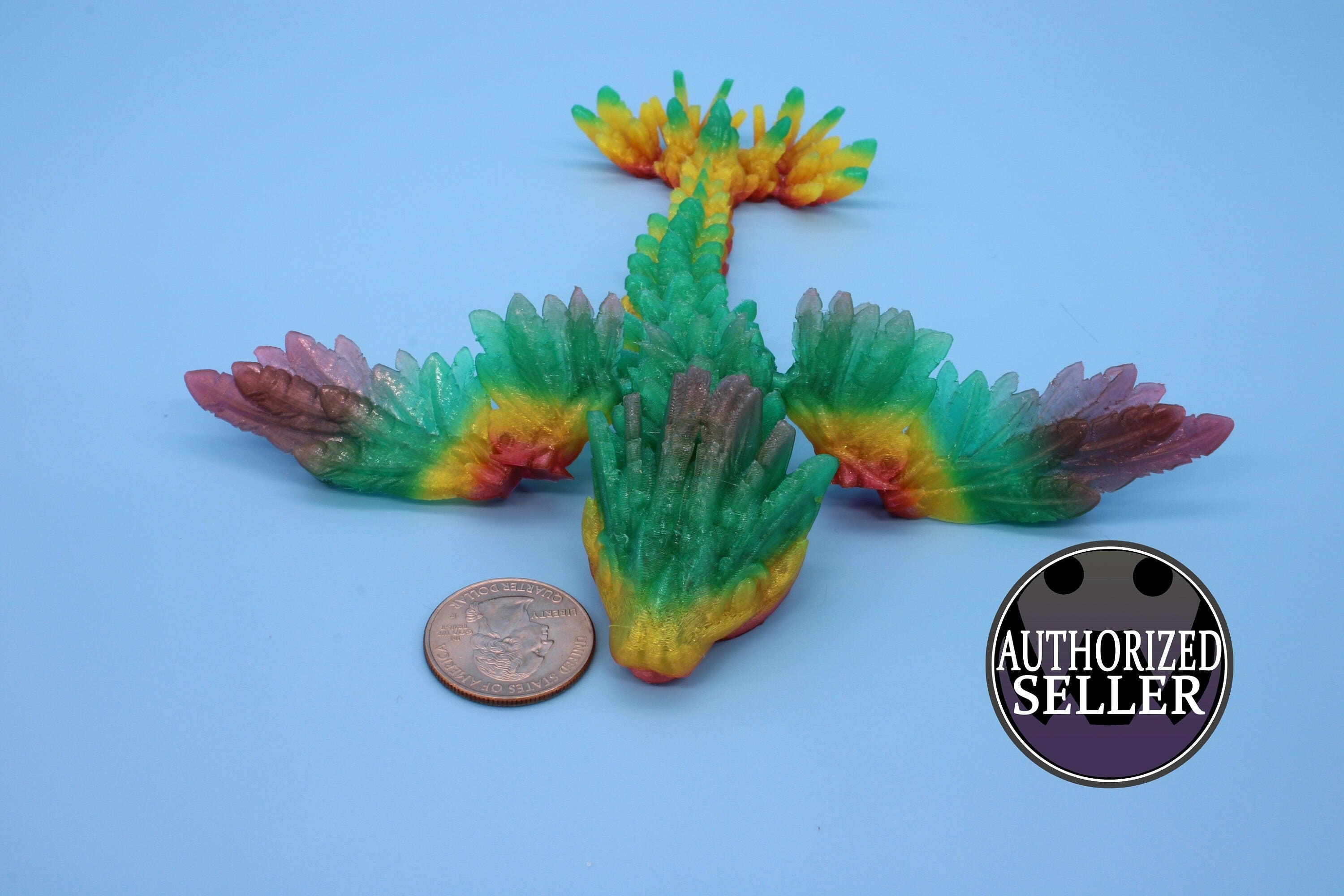 Miniature Baby Flying Serpent Dragon Rainbow 3D printed articulating Toy Fidget Flexi Toy 7 in. head to tail Stress Relief Gift