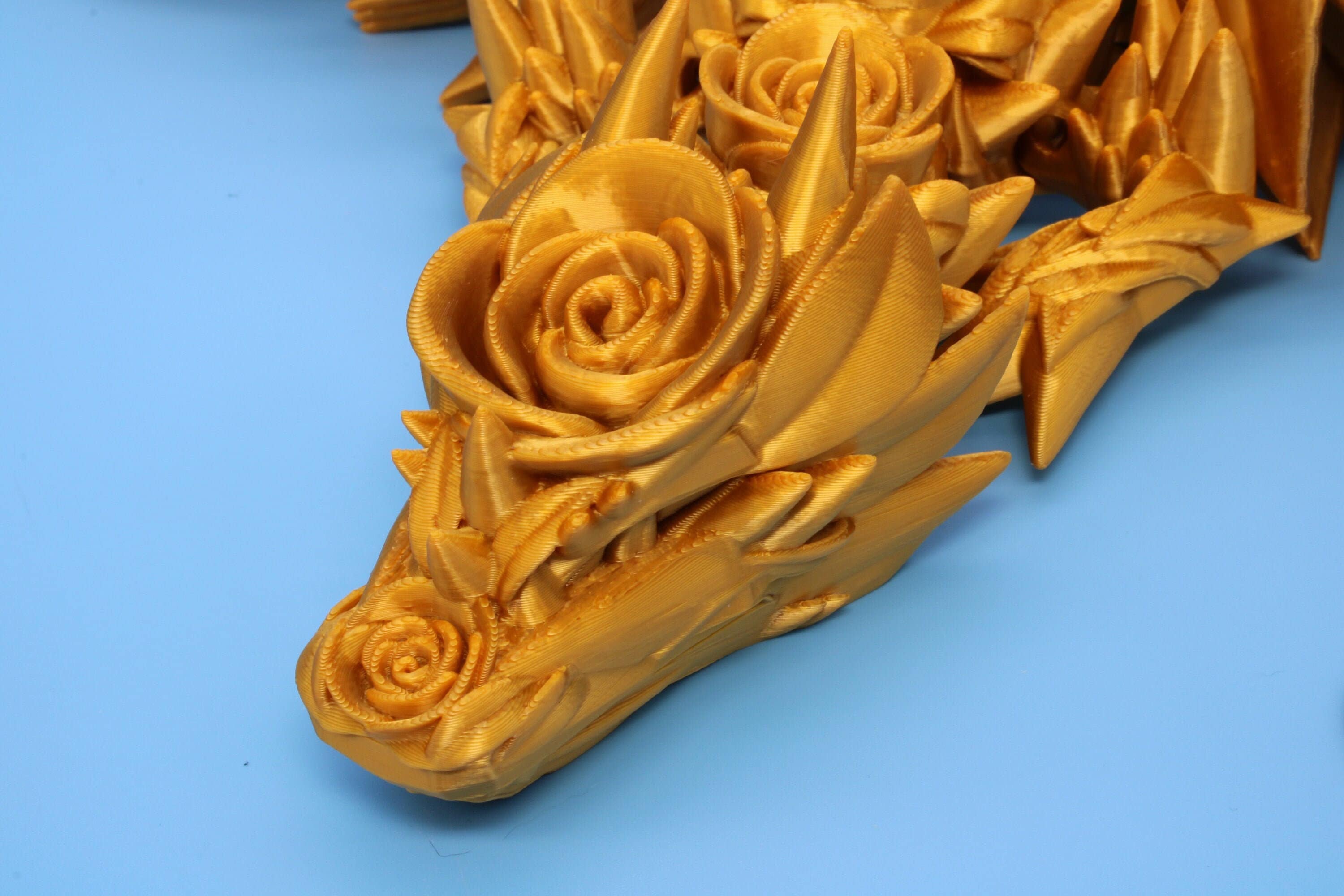 Gold Rose Wing Articulating Dragon | 3D Printed Fidget | Flexi Toy | Adult Fidget Toy | Sensory Desk Toy | 19 in. | Valentines Day