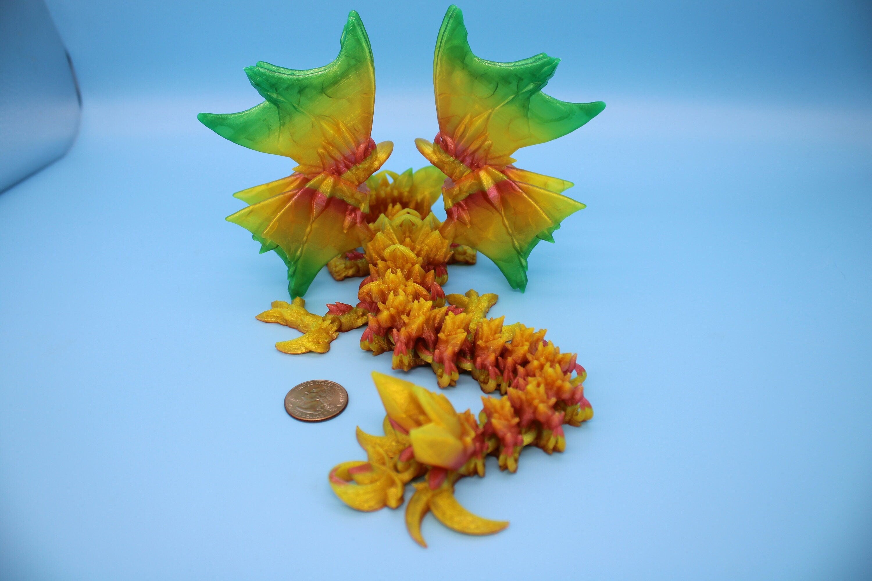 Flexible Bat Dragon | Rainbow Bat Wing | Articulating Dragon | 3D Printed Fidget | Flexi Toy | Adult Fidget Toy | Sensory Desk Toy | 12.5 in