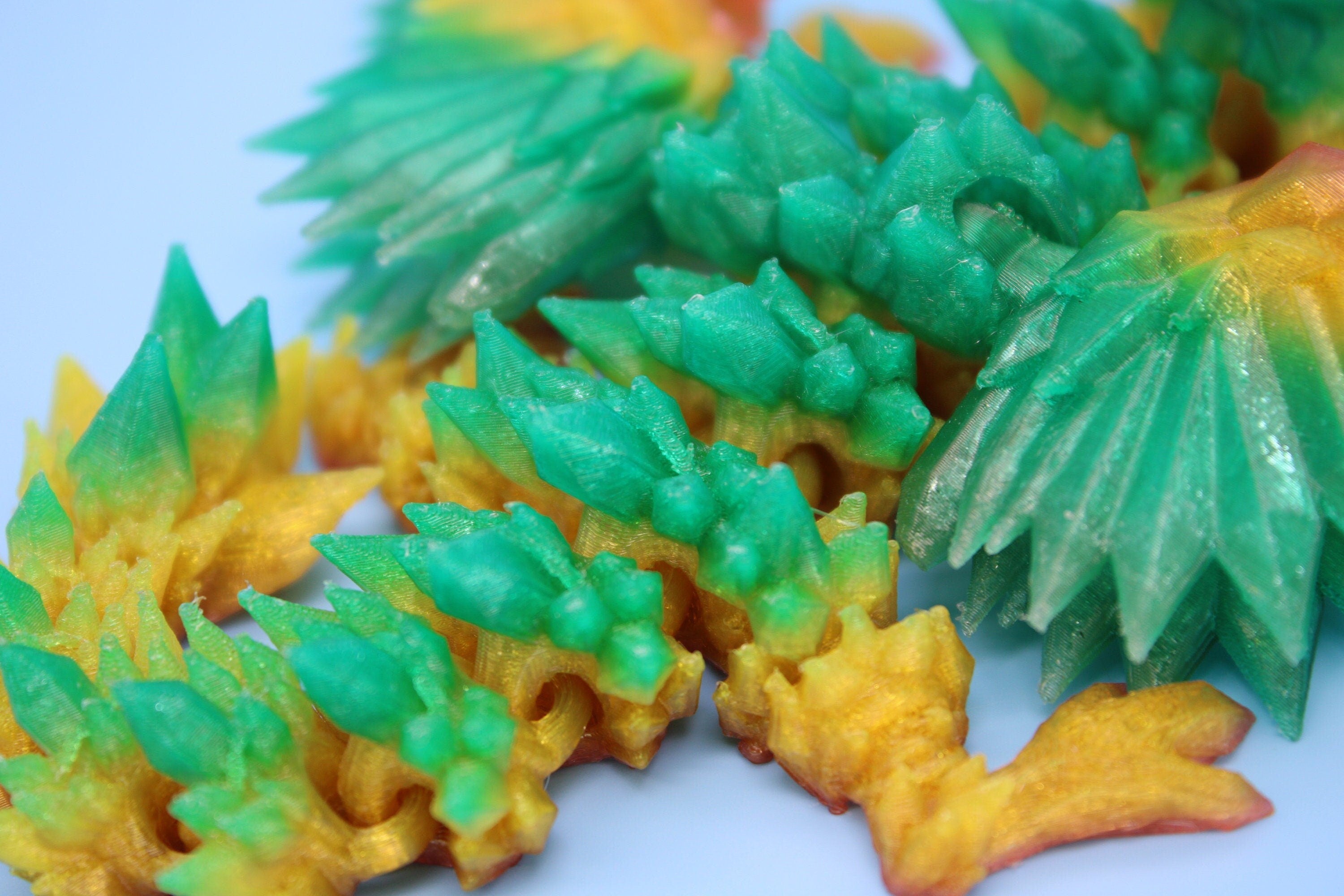 Flexible Miniature Baby Crystal Winged Dragon | Rainbow | 3D Printed Articulating Toy Fidget | Flexi Toy 7 in. head to tail | Stress Relief