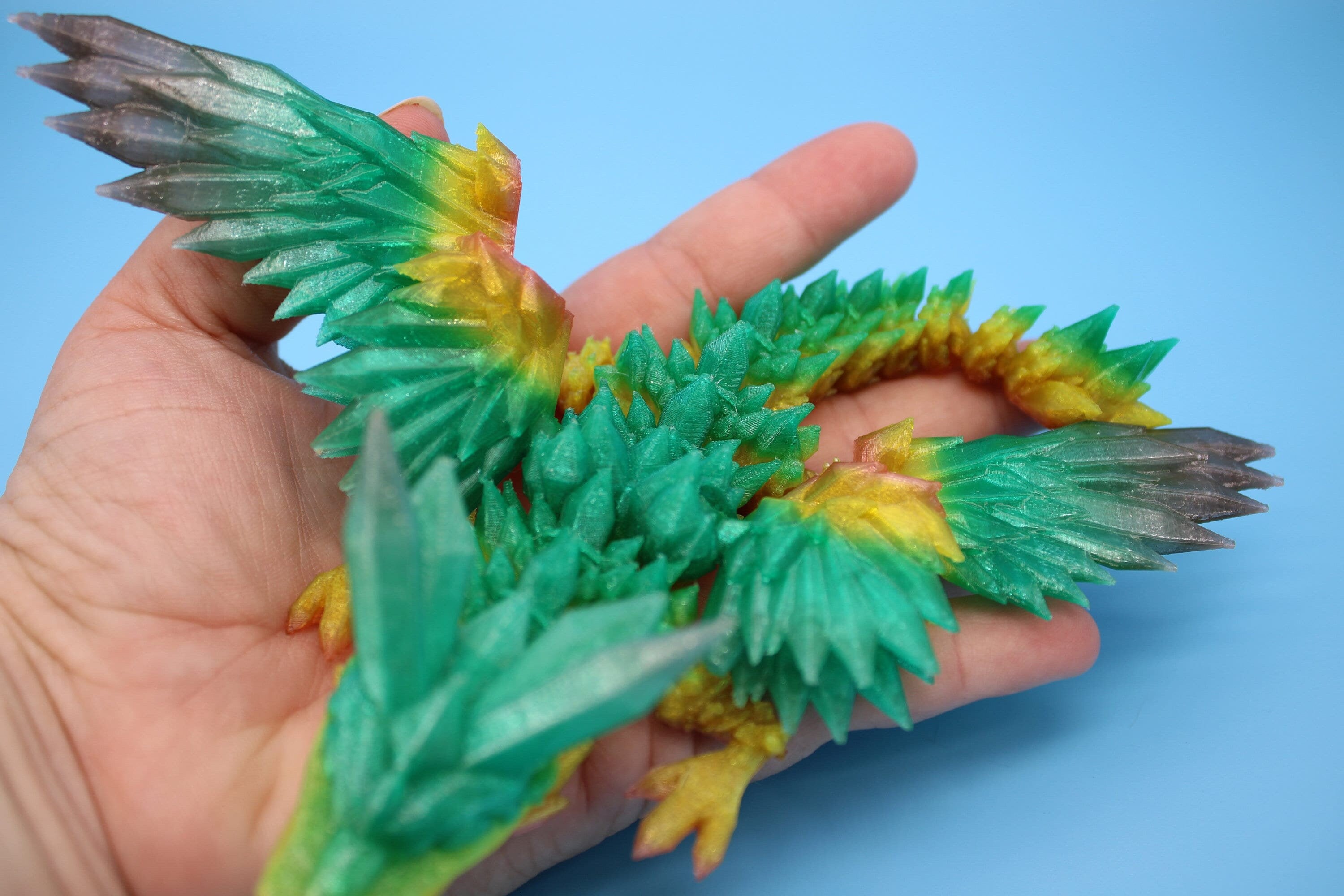 Flexible Miniature Baby Crystal Winged Dragon | Rainbow | 3D Printed Articulating Toy Fidget | Flexi Toy 7 in. head to tail | Stress Relief