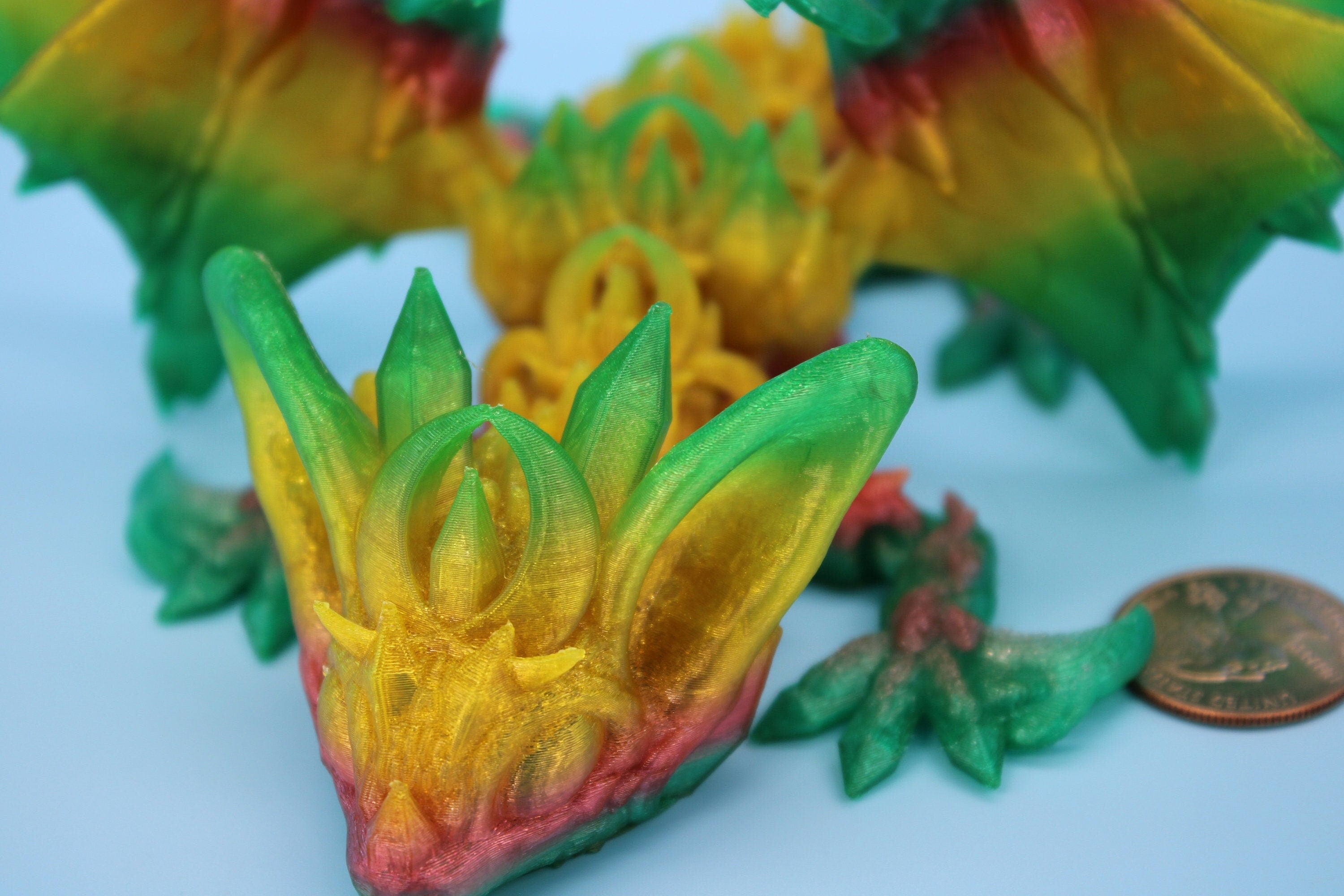 Flexible Bat Dragon | Rainbow Bat Wing | Articulating Dragon | 3D Printed Fidget | Flexi Toy | Adult Fidget Toy | Sensory Desk Toy | 12.5 in