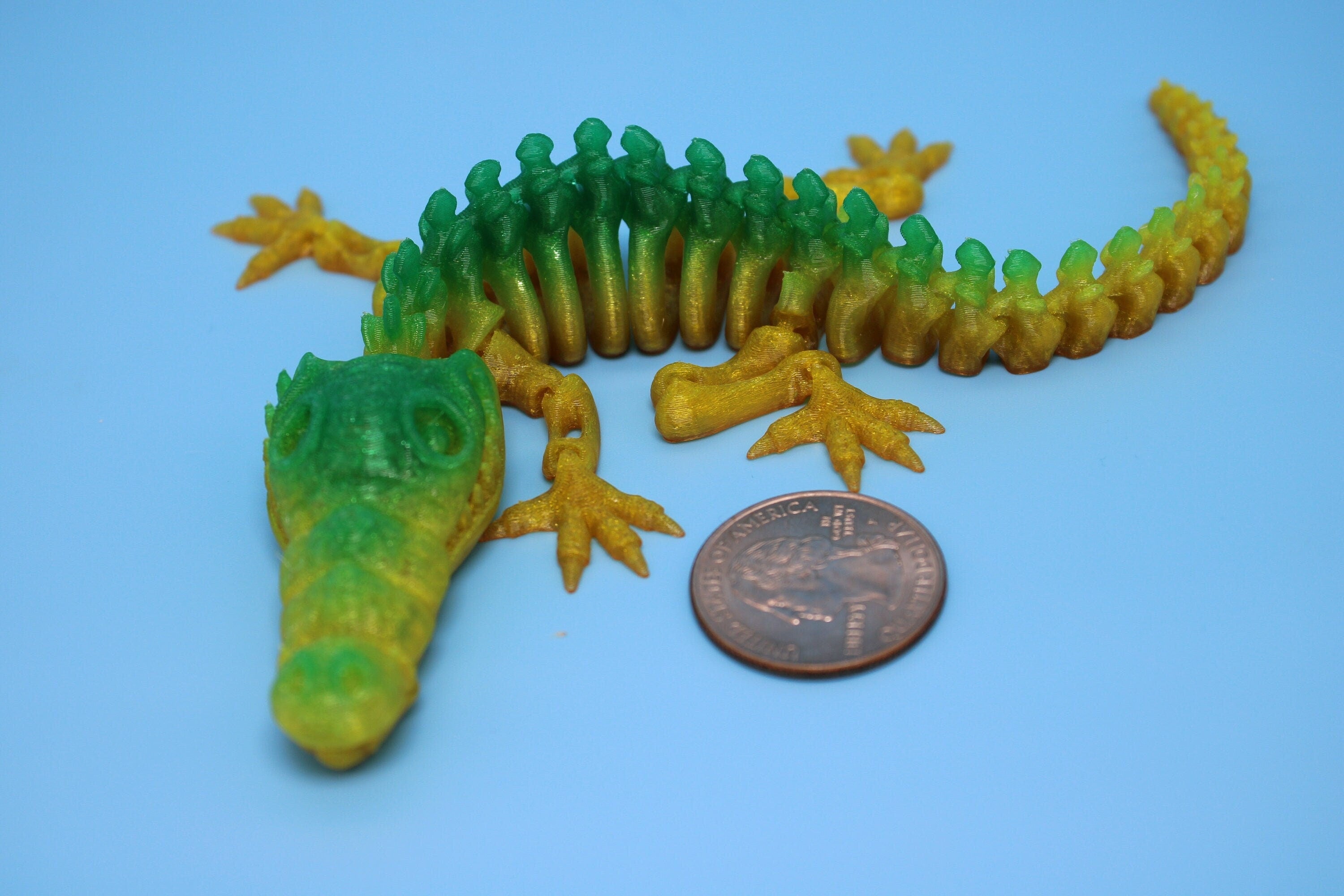 Miniature Flexible Rainbow Crocodile | Cute Flexi Toy | Articulating Crocodile | 3D printed Unique Fidget | Desk Buddy | 8 in. (TPU)