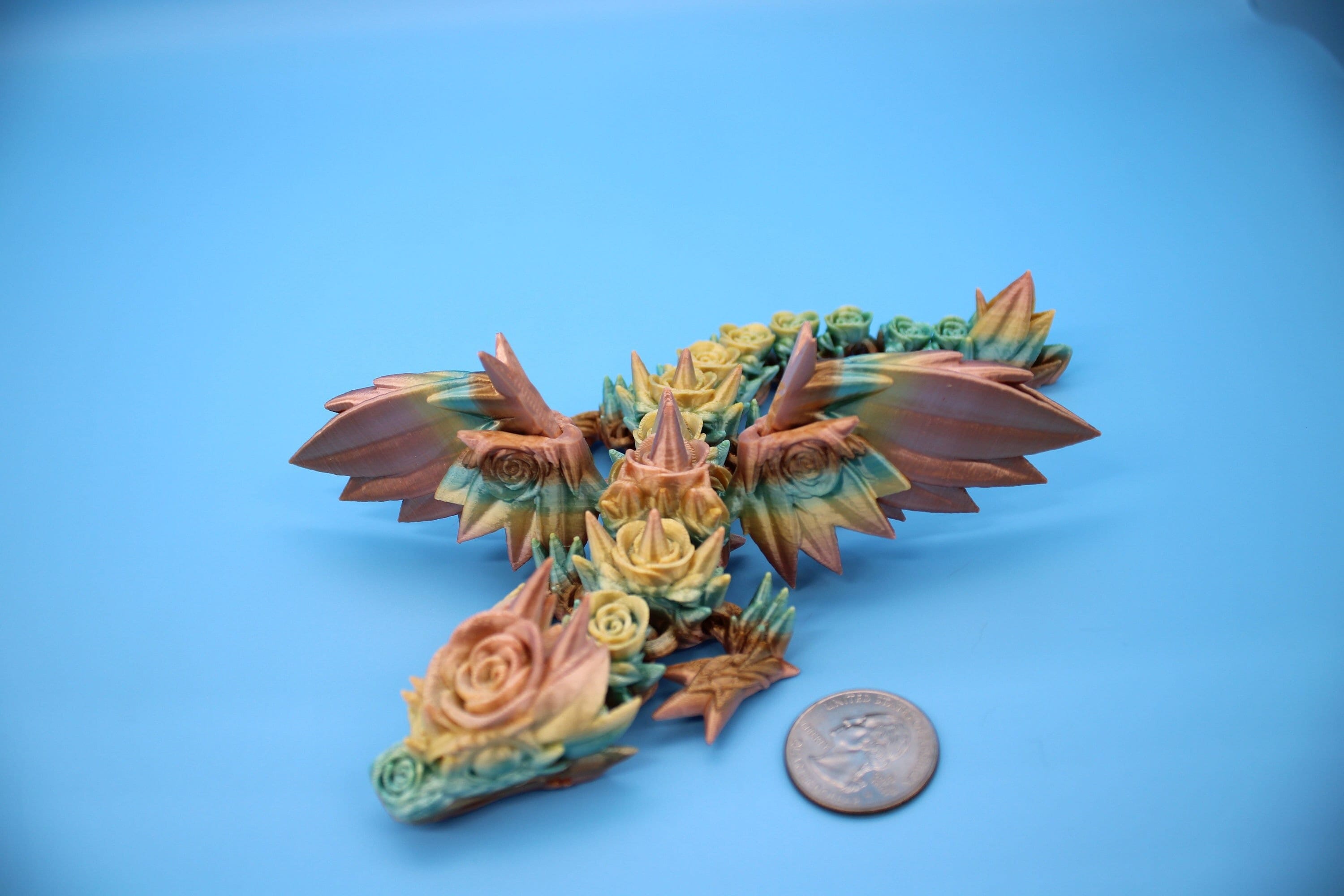 Miniature Baby Rose Wing Dragon | Rainbow | 3D printed articulating Toy Fidget | Flexi Toy 8.5 in. head to tail | Stress Relief Gift