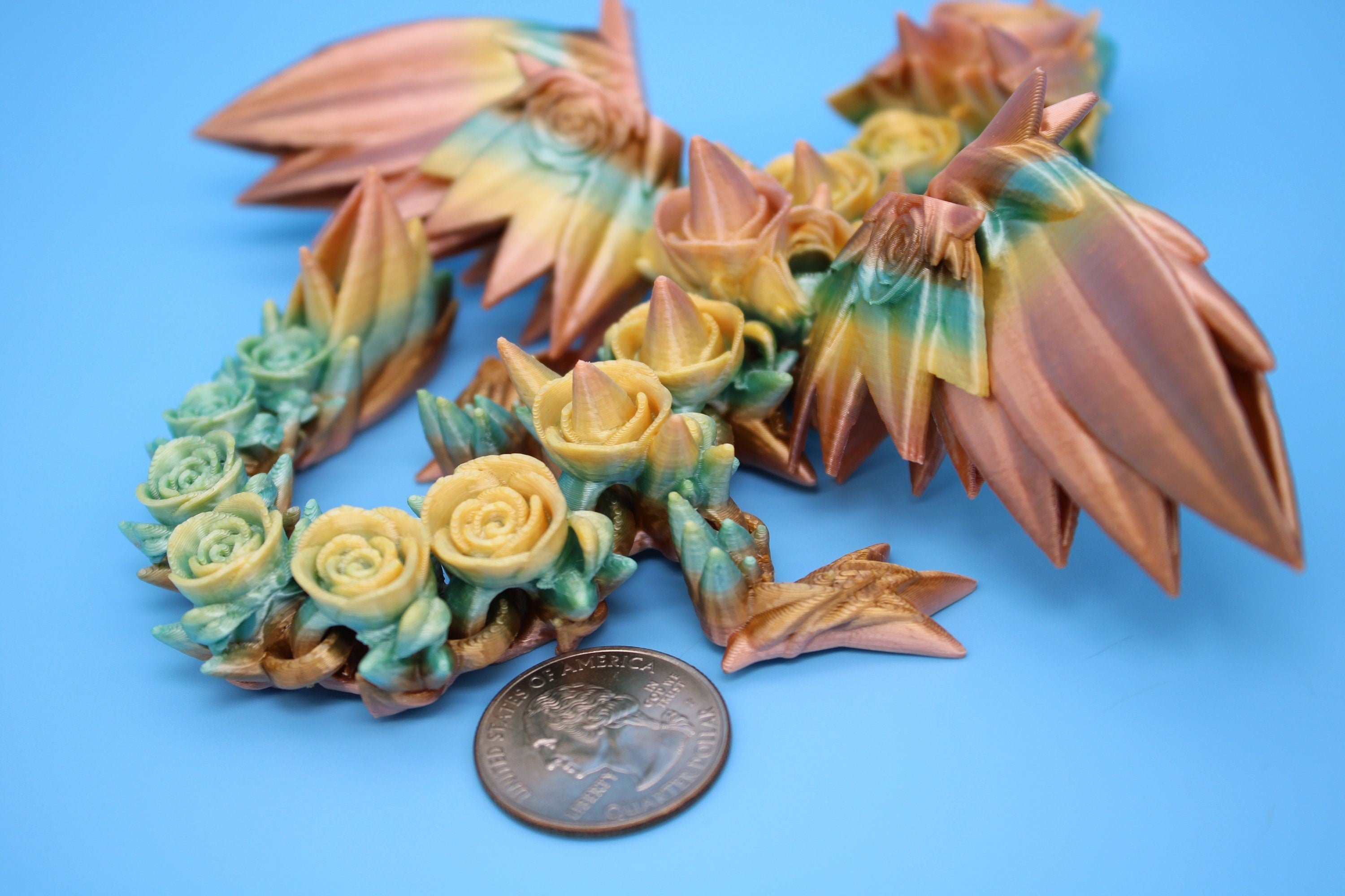 Miniature Baby Rose Wing Dragon | Rainbow | 3D printed articulating Toy Fidget | Flexi Toy 8.5 in. head to tail | Stress Relief Gift