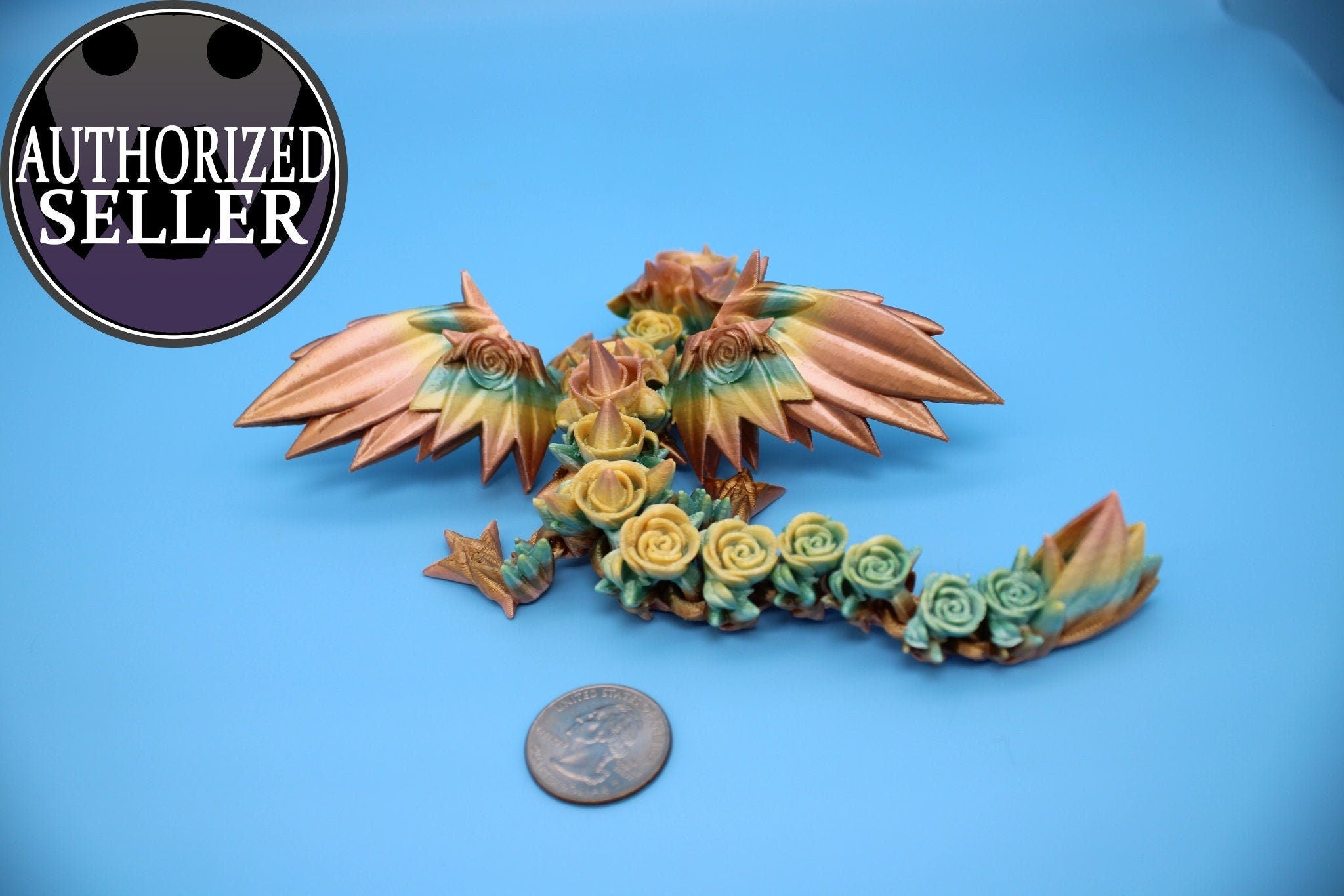 Miniature Baby Rose Wing Dragon | Rainbow | 3D printed articulating Toy Fidget | Flexi Toy 8.5 in. head to tail | Stress Relief Gift
