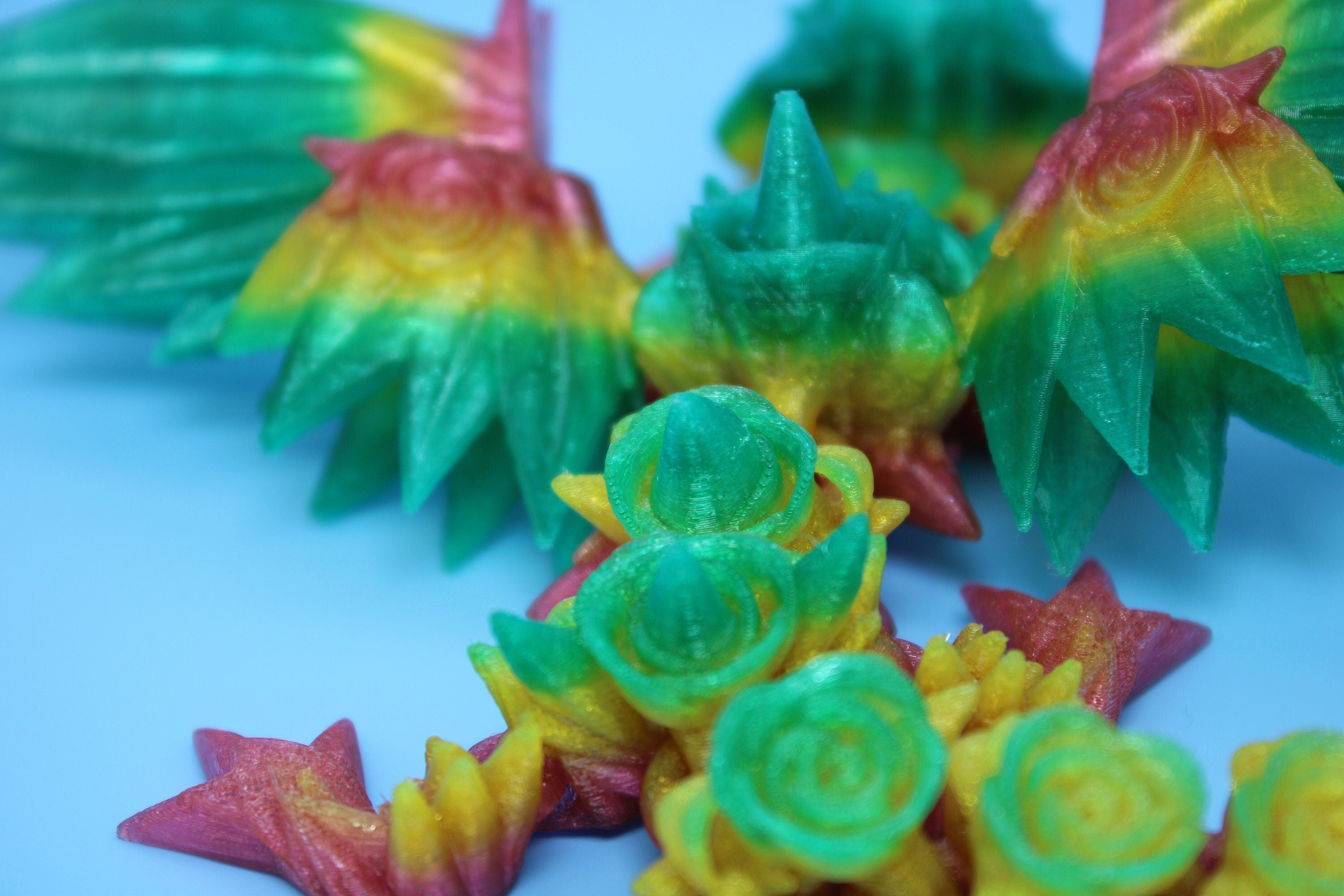 Flexible Miniature Baby Rose Wing Dragon | Rainbow | 3D printed articulating Toy Fidget | Flexi Toy 8.5 in. head to tail | Stress Relief.