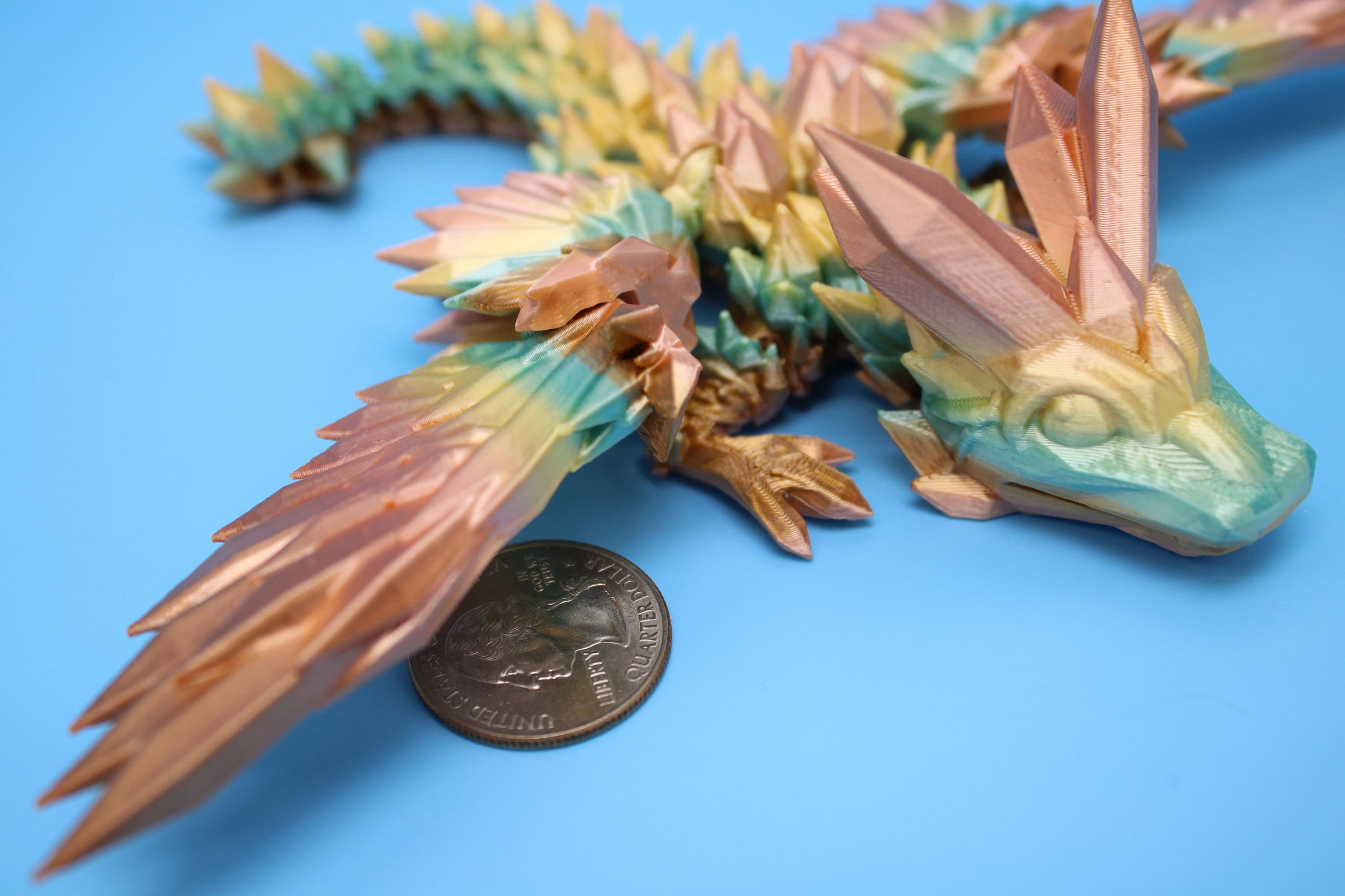 Miniature Baby Crystal Winged Dragon | Rainbow | 3D printed articulating Toy Fidget | Flexi Toy 7 in. head to tail | Stress Relief Gift