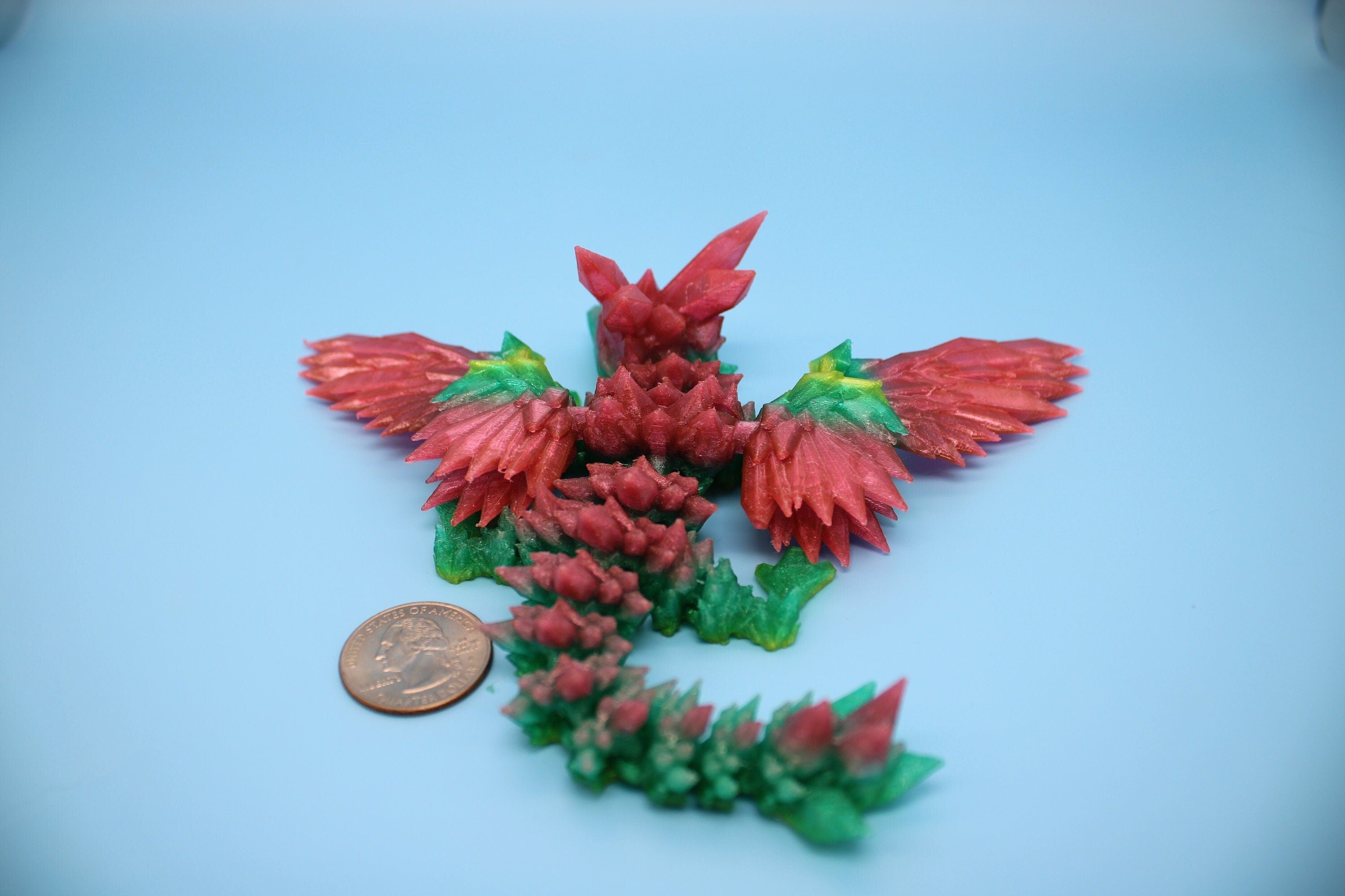 Flexible Miniature Baby Crystal Winged Dragon | Rainbow | 3D Printed Articulating Toy Fidget | Flexi Toy 7 in. head to tail | Stress Relief