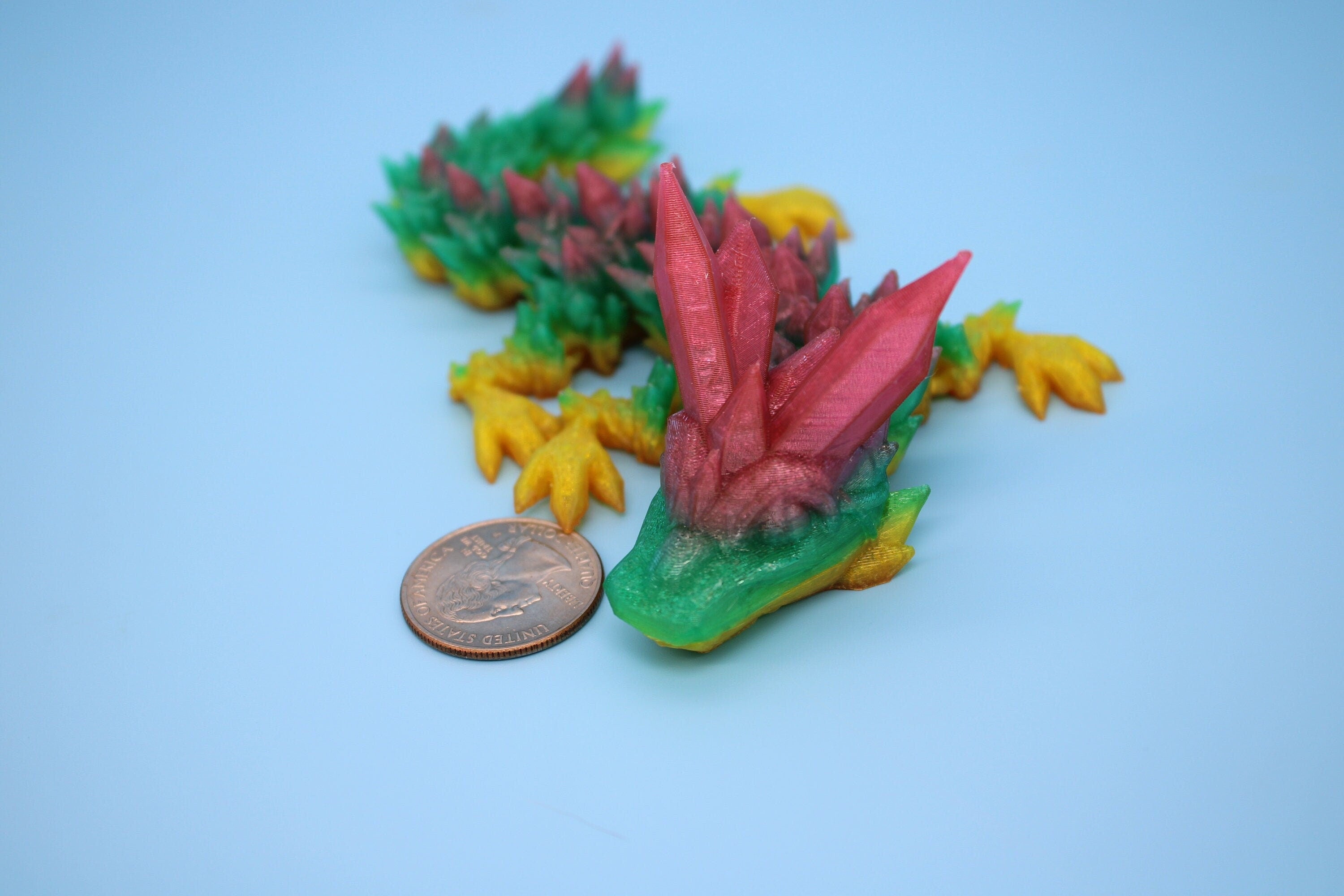 Flexible Miniature Baby Crystal Dragon | 3D Printed Articulating Toy Fidget | 7 in. Dragon buddy. Fidget toy, flexi dragon. (TPU)