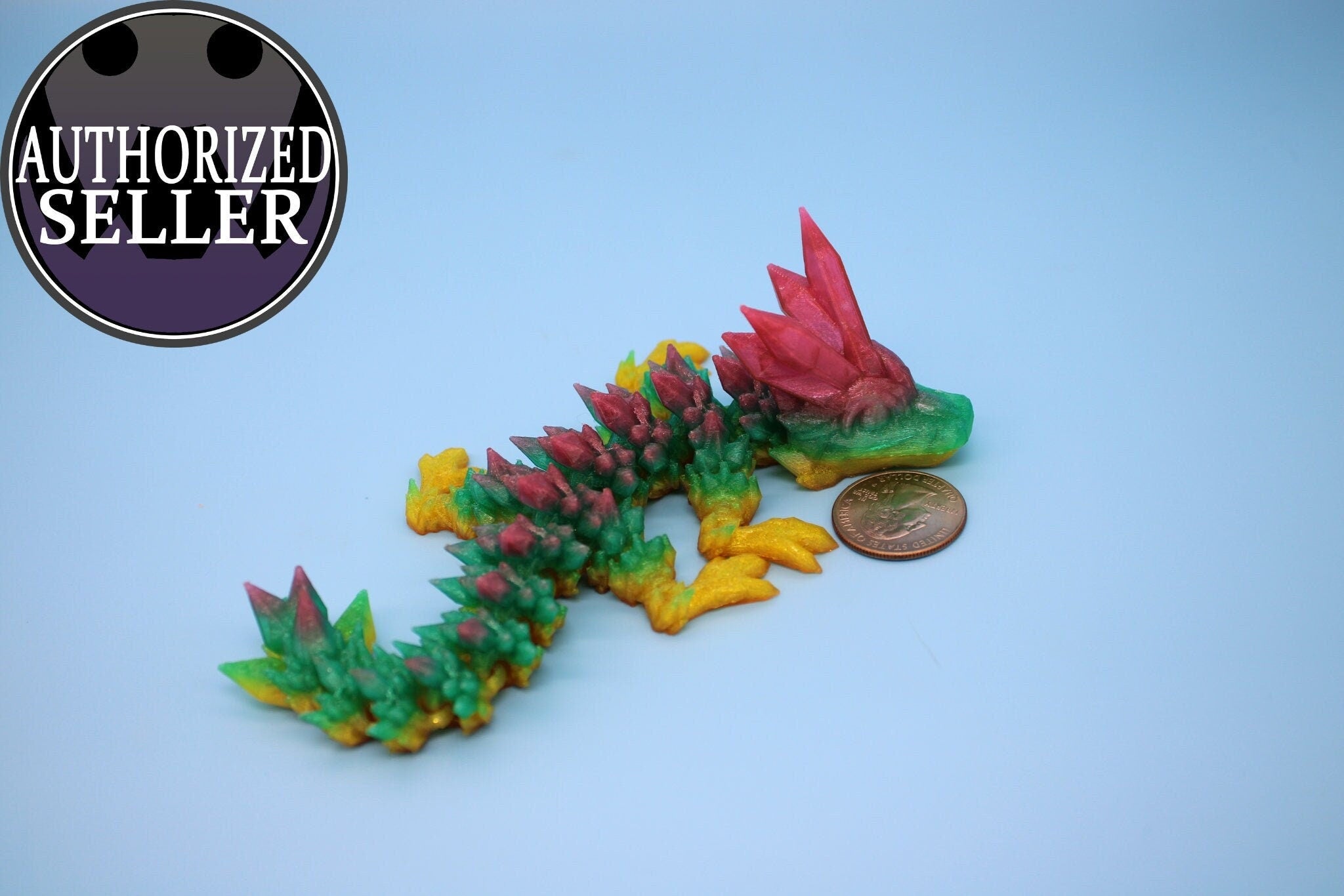 Flexible Miniature Baby Crystal Dragon | 3D Printed Articulating Toy Fidget | 7 in. Dragon buddy. Fidget toy, flexi dragon. (TPU)