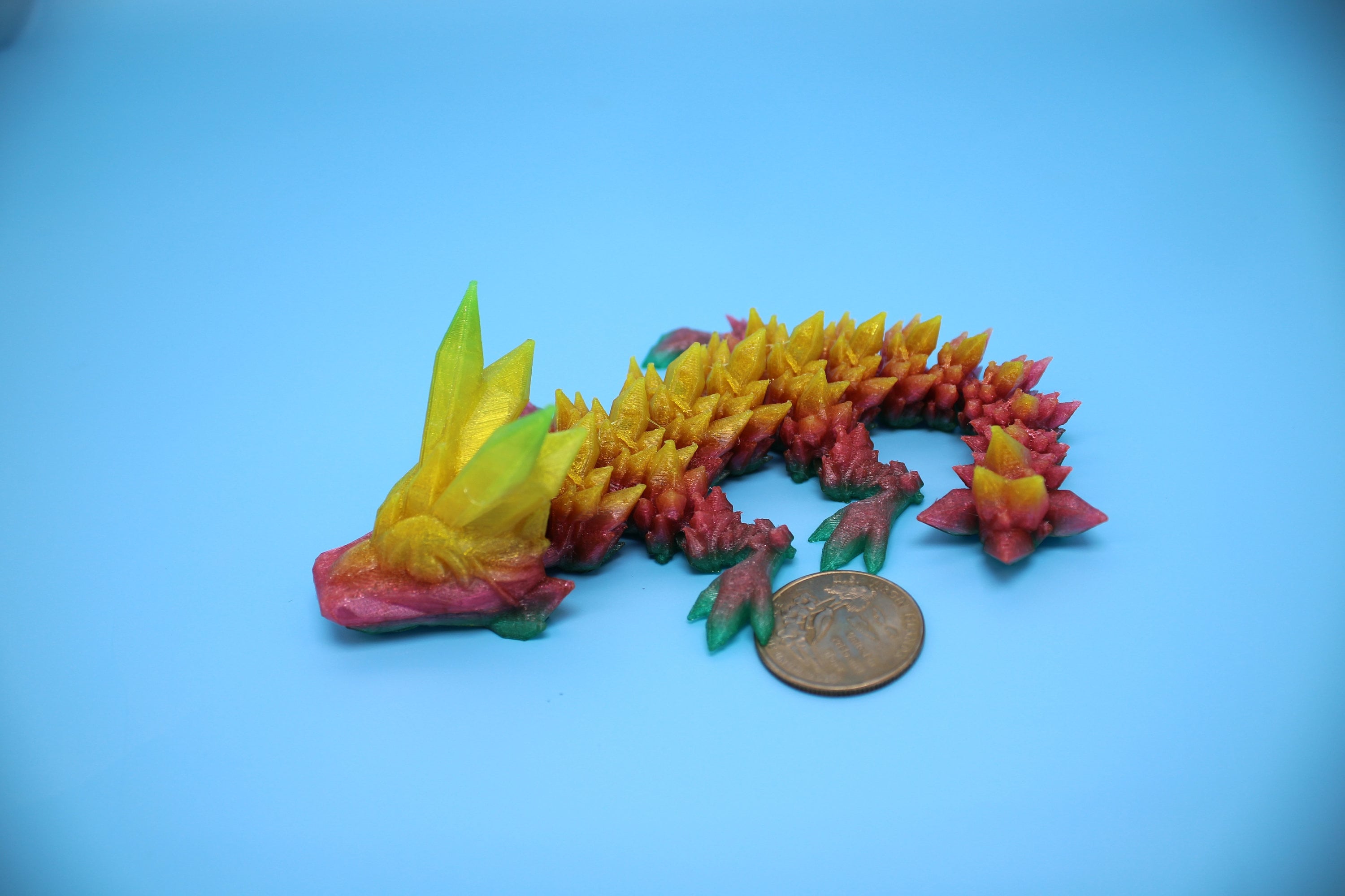 Flexible Miniature Baby Crystal Dragon | 3D Printed Articulating Toy Fidget | 7 in. Dragon buddy. Fidget toy, flexi dragon. (TPU)