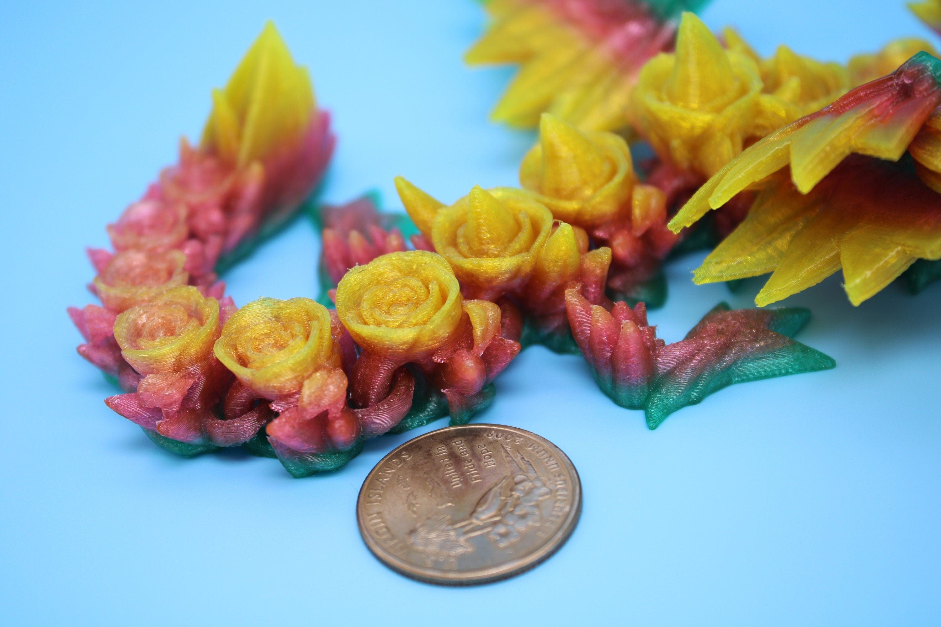 Flexible Miniature Baby Rose Wing Dragon | Rainbow | 3D printed articulating Toy Fidget | Flexi Toy 8.5 in. head to tail | Stress Relief.