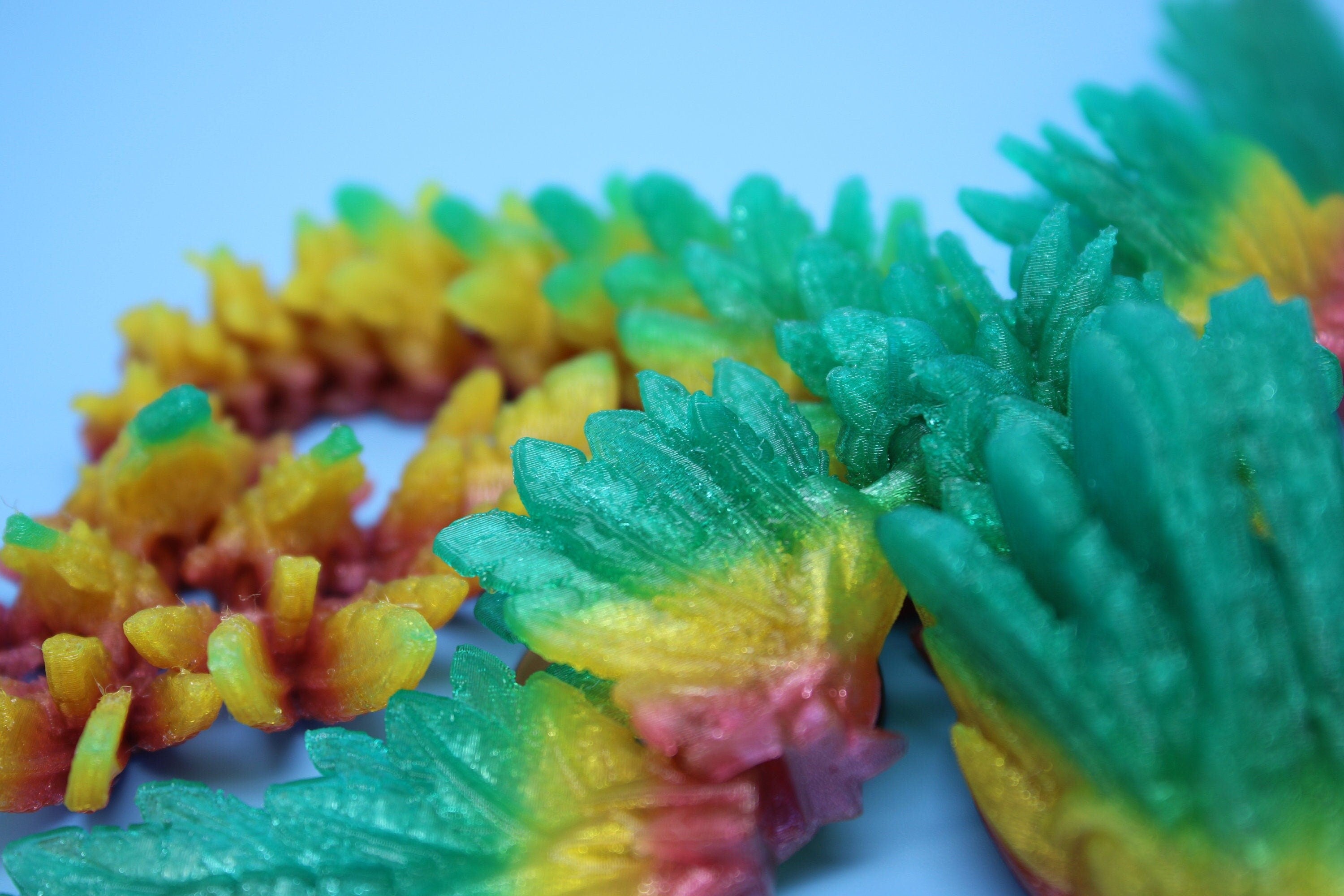 Flexible Miniature Baby Flying Serpent Dragon Rainbow 3D printed articulating Toy Fidget Flexi Toy 7 in. head to tail Stress Relief Gift