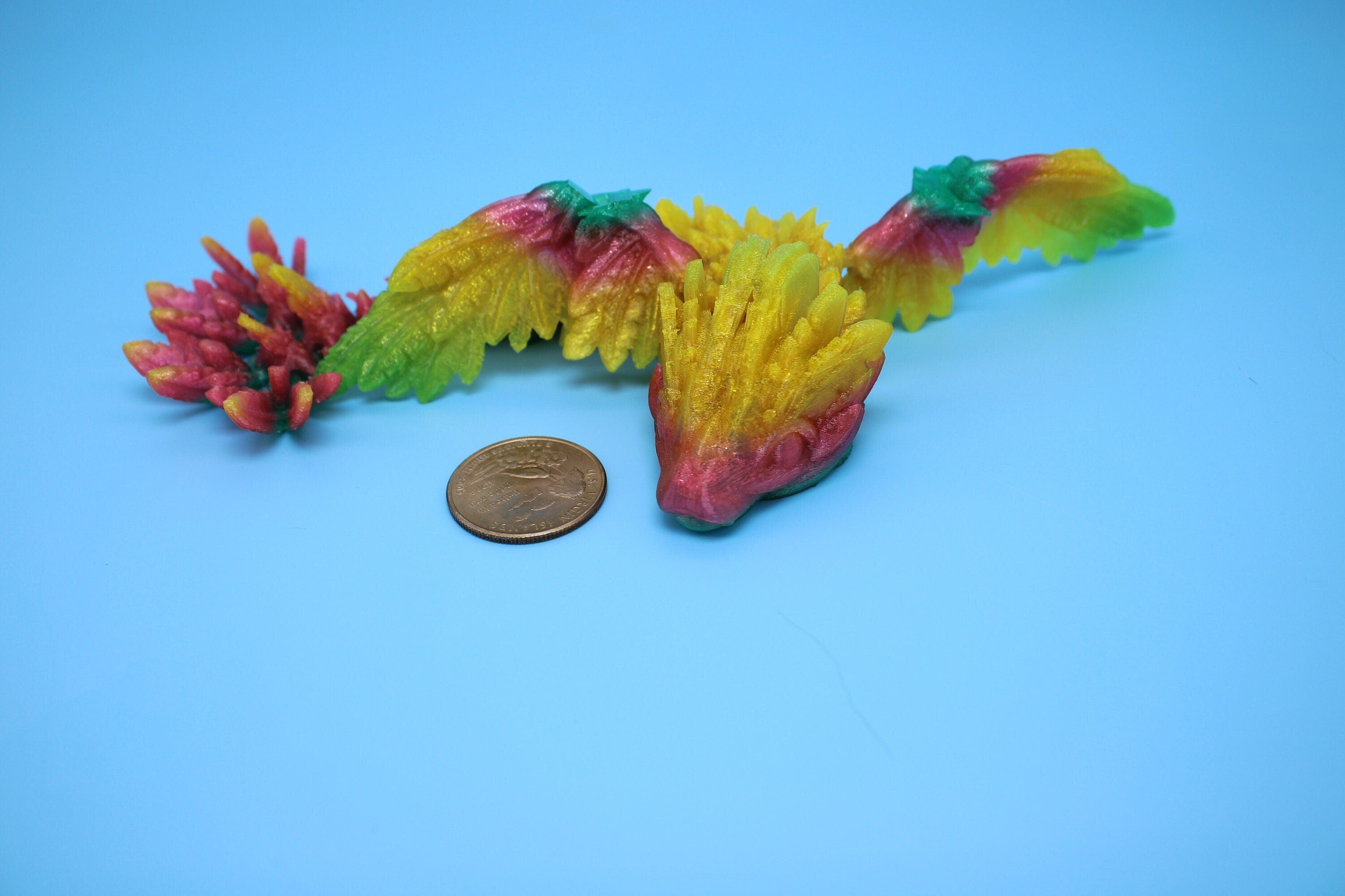 Miniature Baby Flying Serpent Dragon Rainbow 3D printed articulating Toy Fidget Flexi Toy 7 in. head to tail Stress Relief Gift